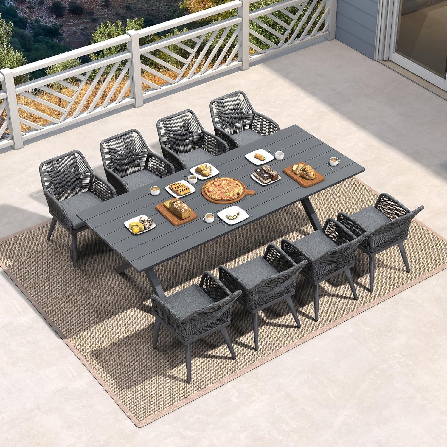 image:imagePURPLE LEAF 11 Pieces Outdoor Dining Set AllWeather PE Rattan Outdoor Patio Furniture Set with All Aluminum Frame Rectangular Table and Chairs Set for Lawn Garden Backyard Deck ChampagneGrey Square Backrest