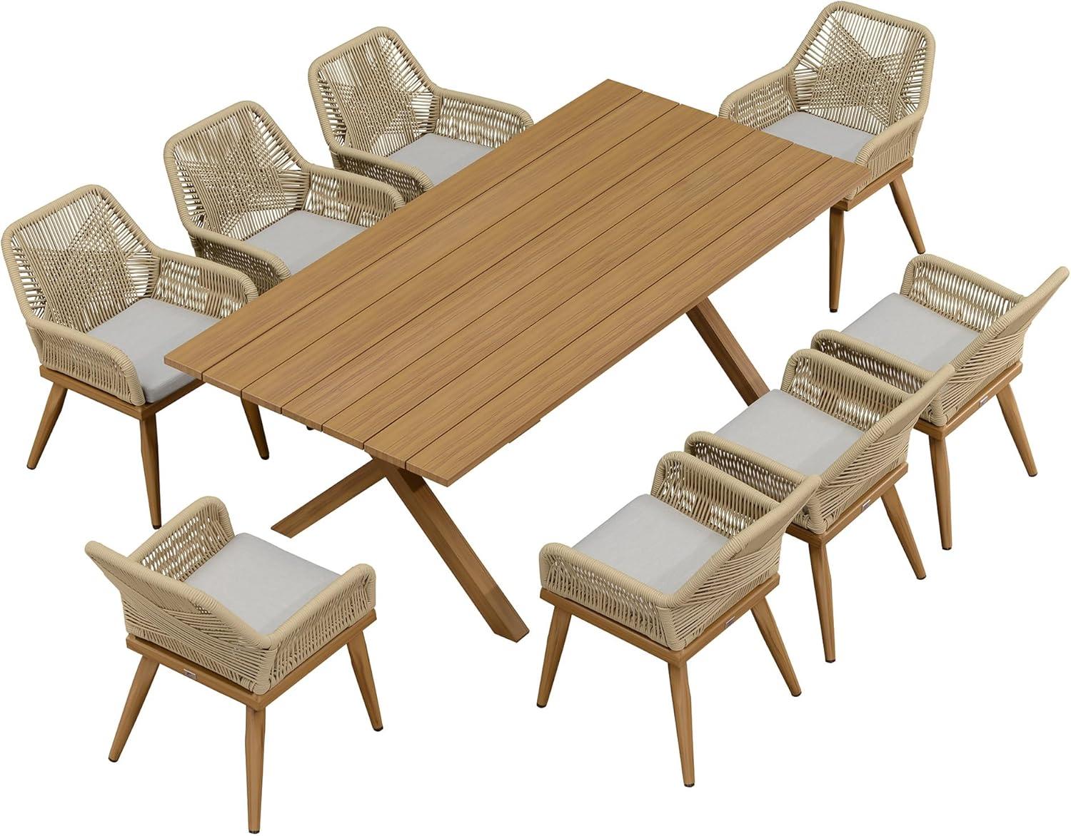 image:imagePURPLE LEAF 11 Pieces Outdoor Dining Set AllWeather PE Rattan Outdoor Patio Furniture Set with All Aluminum Frame Rectangular Table and Chairs Set for Lawn Garden Backyard Deck ChampagneTeak Square Backrest