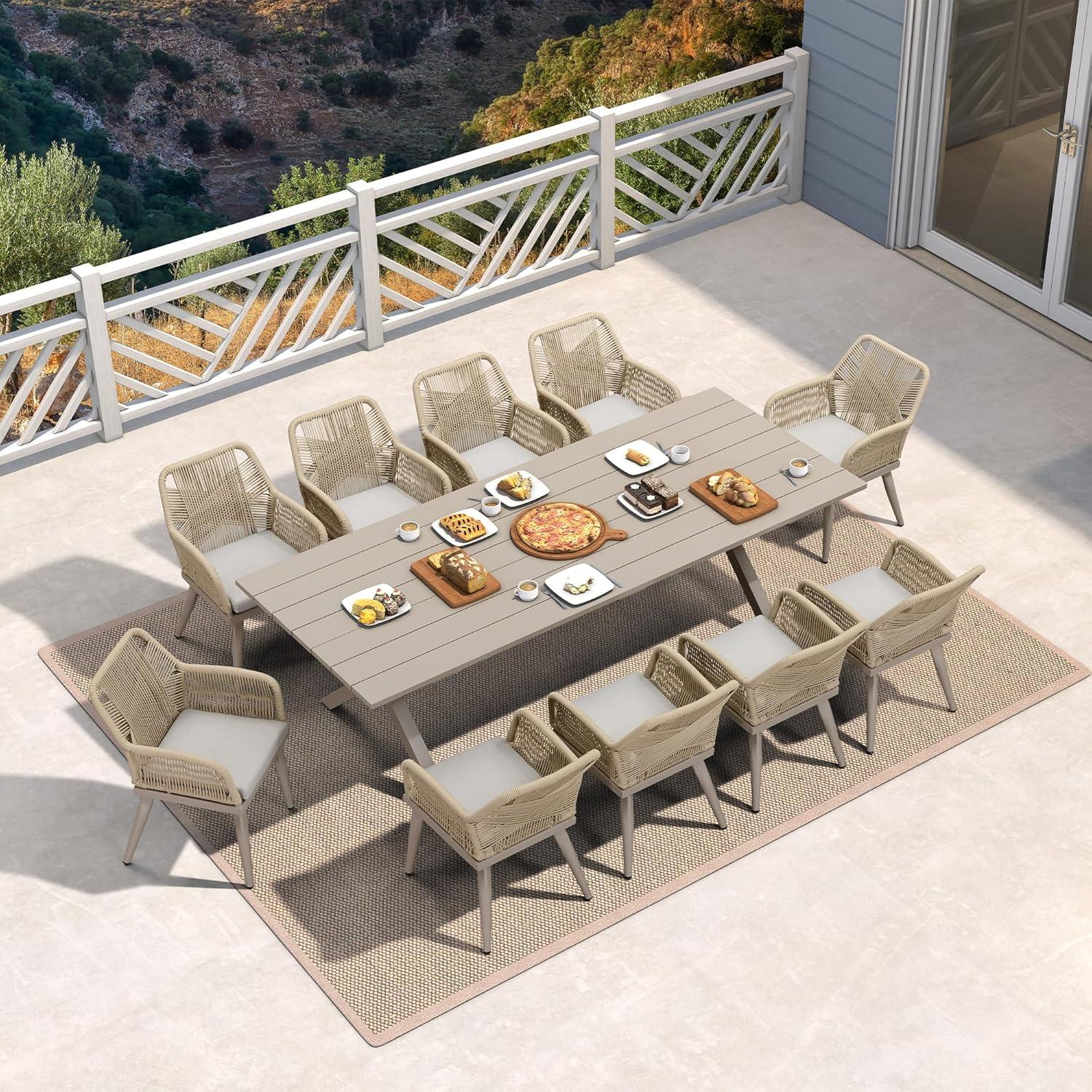 image:imagePURPLE LEAF 11 Pieces Outdoor Dining Set AllWeather PE Rattan Outdoor Patio Furniture Set with All Aluminum Frame Rectangular Table and Chairs Set for Lawn Garden Backyard Deck ChampagneChampagne Square Backrest