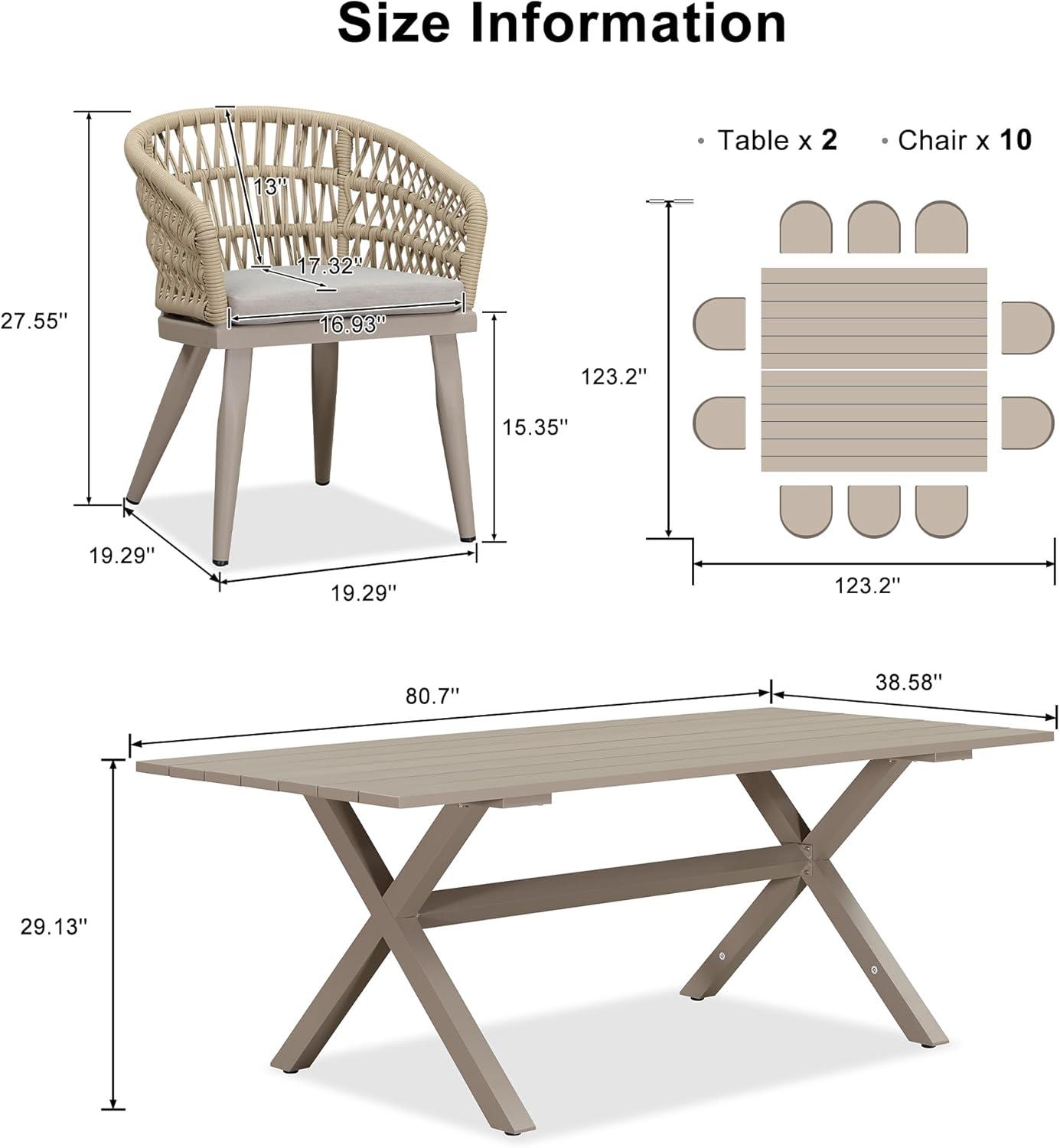 image:imagePURPLE LEAF 11 Pieces Outdoor Dining Set AllWeather PE Rattan Outdoor Patio Furniture Set with All Aluminum Frame Rectangular Table and Chairs Set for Lawn Garden Backyard Deck ChampagneChampagne Round Backrest