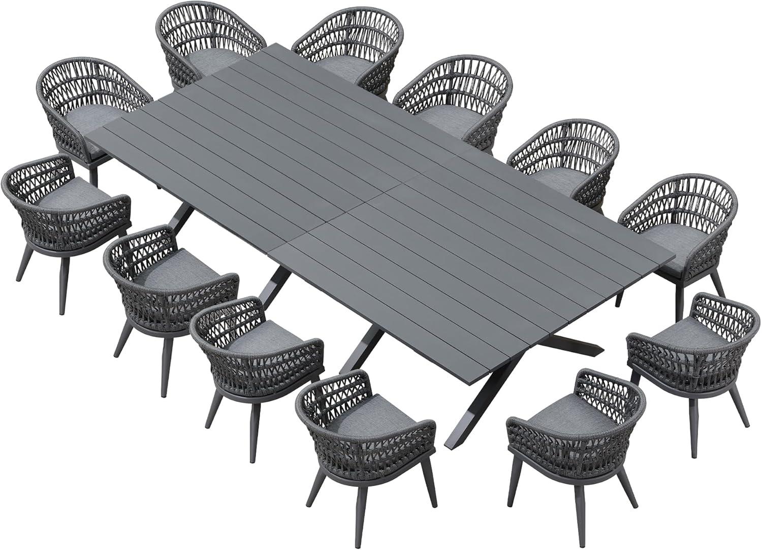 image:imagePURPLE LEAF 11 Pieces Outdoor Dining Set AllWeather PE Rattan Outdoor Patio Furniture Set with All Aluminum Frame Rectangular Table and Chairs Set for Lawn Garden Backyard Deck ChampagneGrey Round Backrest