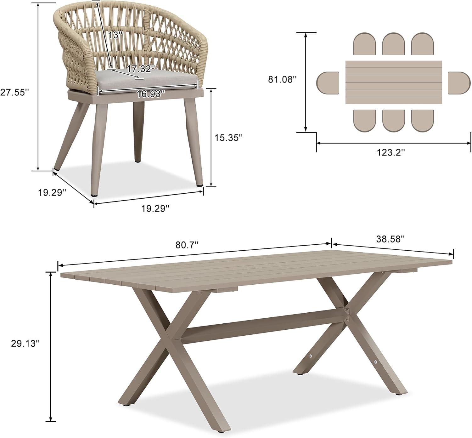 image:imagePURPLE LEAF 11 Pieces Outdoor Dining Set AllWeather PE Rattan Outdoor Patio Furniture Set with All Aluminum Frame Rectangular Table and Chairs Set for Lawn Garden Backyard Deck ChampagneChampagne Round Backrest