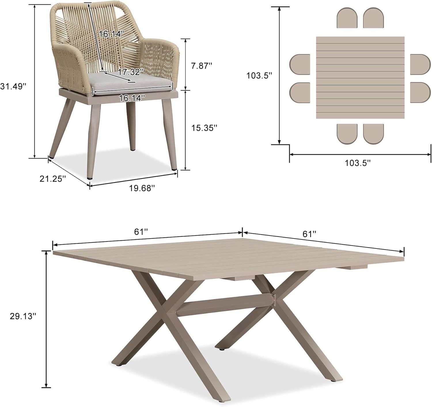image:imagePURPLE LEAF 11 Pieces Outdoor Dining Set AllWeather PE Rattan Outdoor Patio Furniture Set with All Aluminum Frame Rectangular Table and Chairs Set for Lawn Garden Backyard Deck ChampagneChampagne Square Backrest