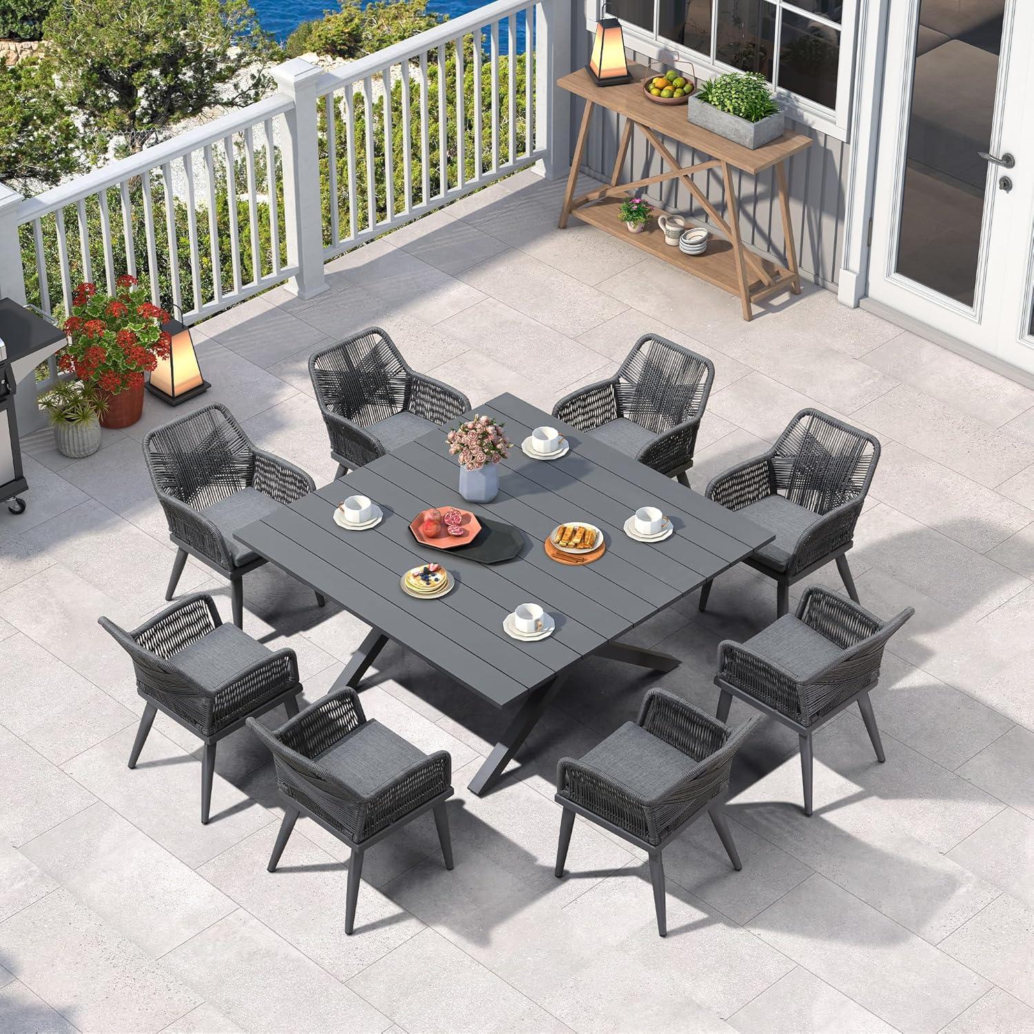 image:imagePURPLE LEAF 11 Pieces Outdoor Dining Set AllWeather PE Rattan Outdoor Patio Furniture Set with All Aluminum Frame Rectangular Table and Chairs Set for Lawn Garden Backyard Deck ChampagneGrey Square Backrest