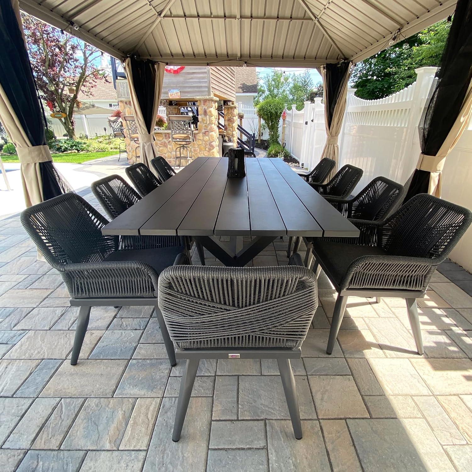 image:imagePURPLE LEAF 11 Pieces Outdoor Dining Set AllWeather PE Rattan Outdoor Patio Furniture Set with All Aluminum Frame Rectangular Table and Chairs Set for Lawn Garden Backyard Deck ChampagneGrey Square Backrest