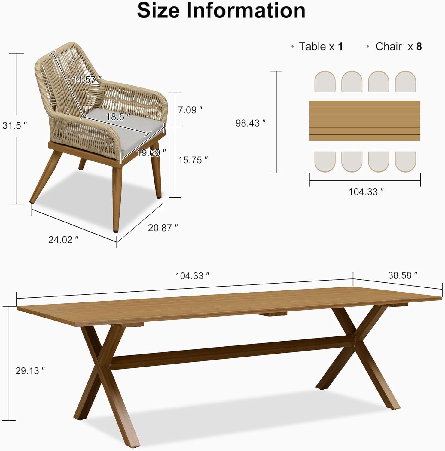 image:imagePURPLE LEAF 11 Pieces Outdoor Dining Set AllWeather PE Rattan Outdoor Patio Furniture Set with All Aluminum Frame Rectangular Table and Chairs Set for Lawn Garden Backyard Deck ChampagneTeak Square Backrest