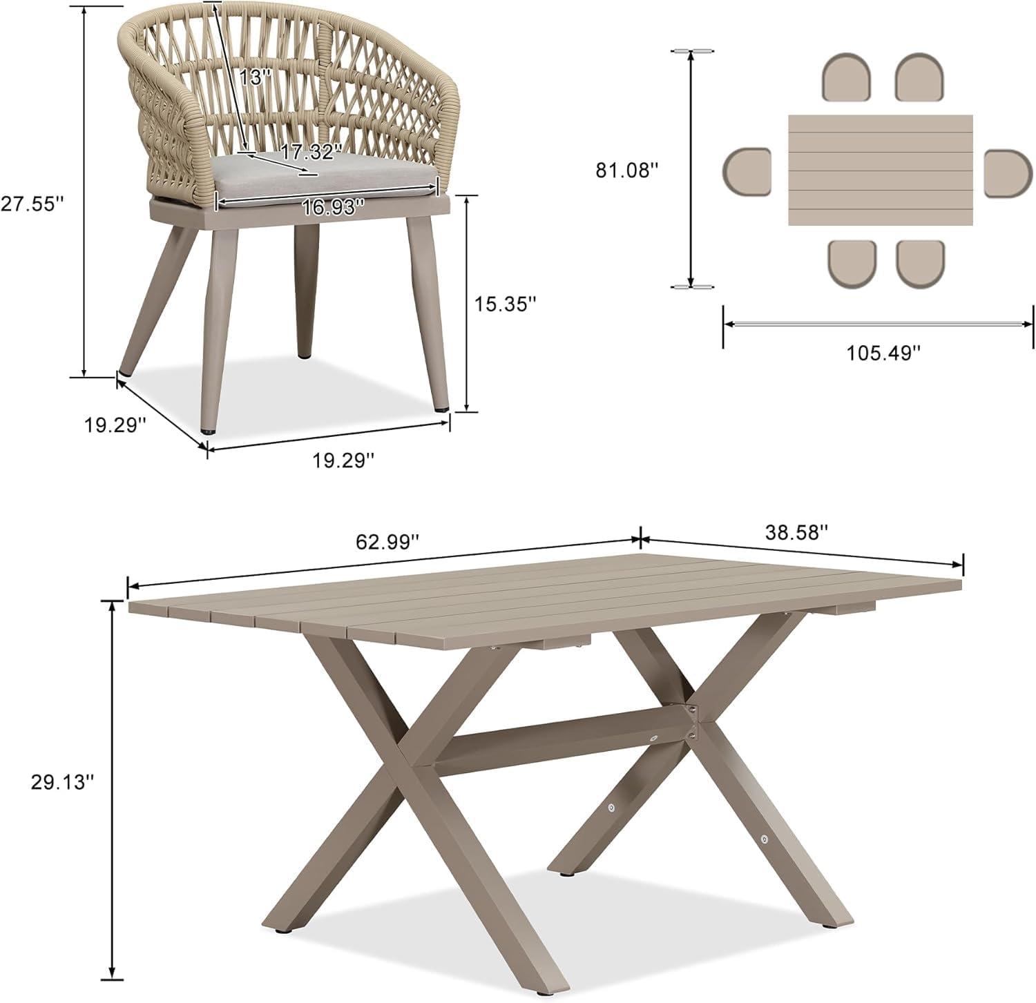 image:imagePURPLE LEAF 11 Pieces Outdoor Dining Set AllWeather PE Rattan Outdoor Patio Furniture Set with All Aluminum Frame Rectangular Table and Chairs Set for Lawn Garden Backyard Deck ChampagneChampagne Round Backrest