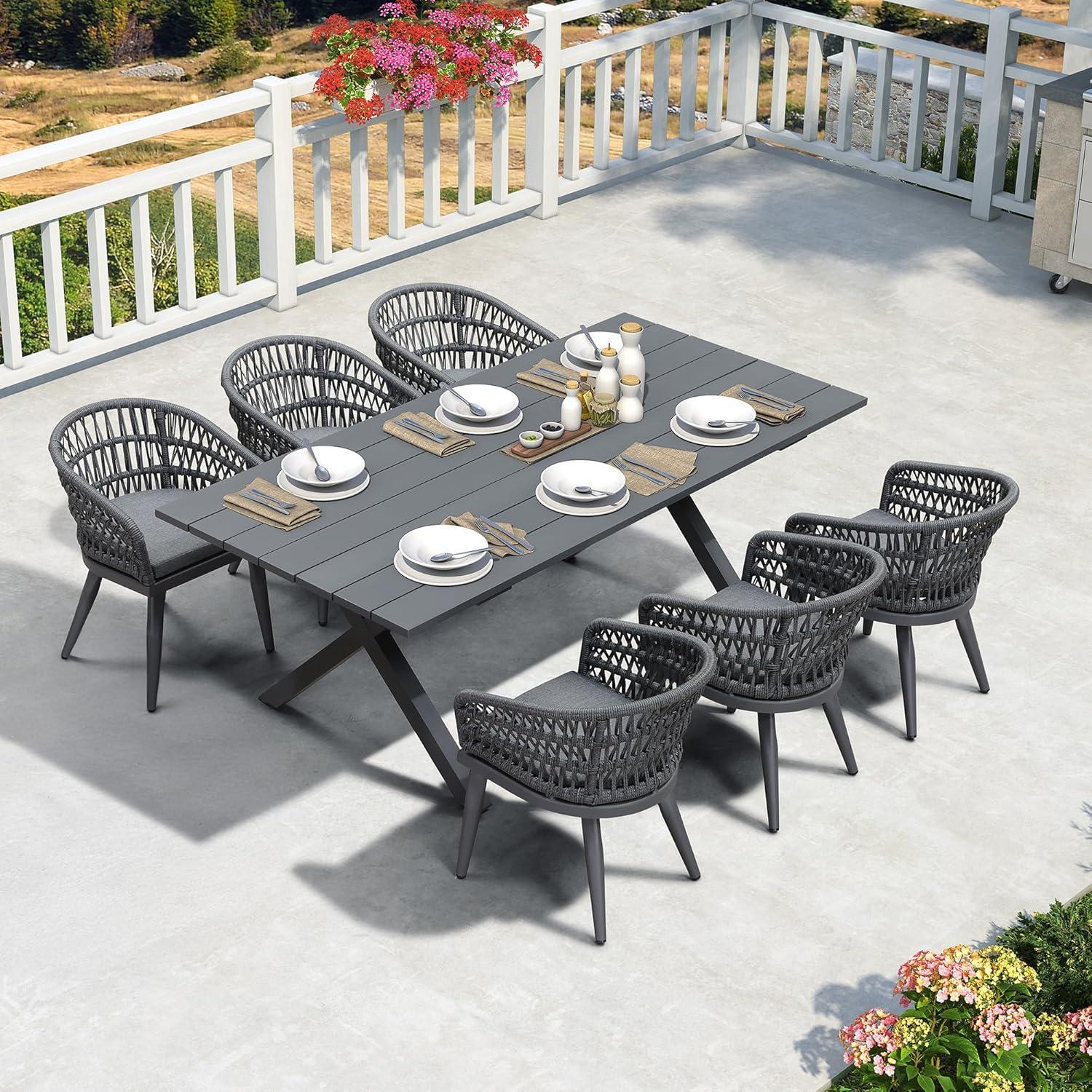 image:imagePURPLE LEAF 11 Pieces Outdoor Dining Set AllWeather PE Rattan Outdoor Patio Furniture Set with All Aluminum Frame Rectangular Table and Chairs Set for Lawn Garden Backyard Deck ChampagneGrey Round Backrest