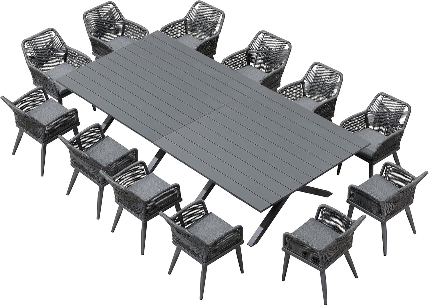 image:imagePURPLE LEAF 11 Pieces Outdoor Dining Set AllWeather PE Rattan Outdoor Patio Furniture Set with All Aluminum Frame Rectangular Table and Chairs Set for Lawn Garden Backyard Deck ChampagneGrey Square Backrest