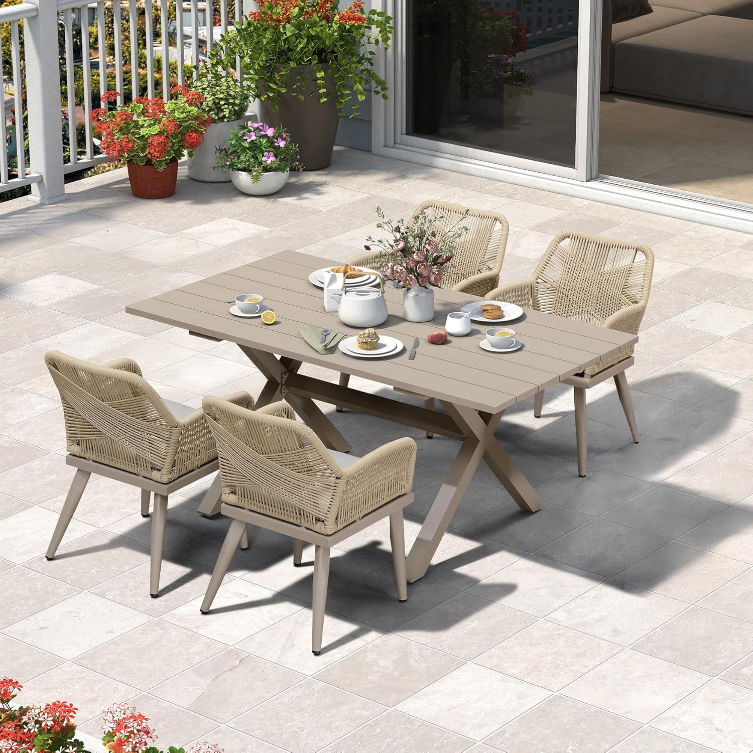image:imagePURPLE LEAF 11 Pieces Outdoor Dining Set AllWeather PE Rattan Outdoor Patio Furniture Set with All Aluminum Frame Rectangular Table and Chairs Set for Lawn Garden Backyard Deck ChampagneChampagne Square Backrest