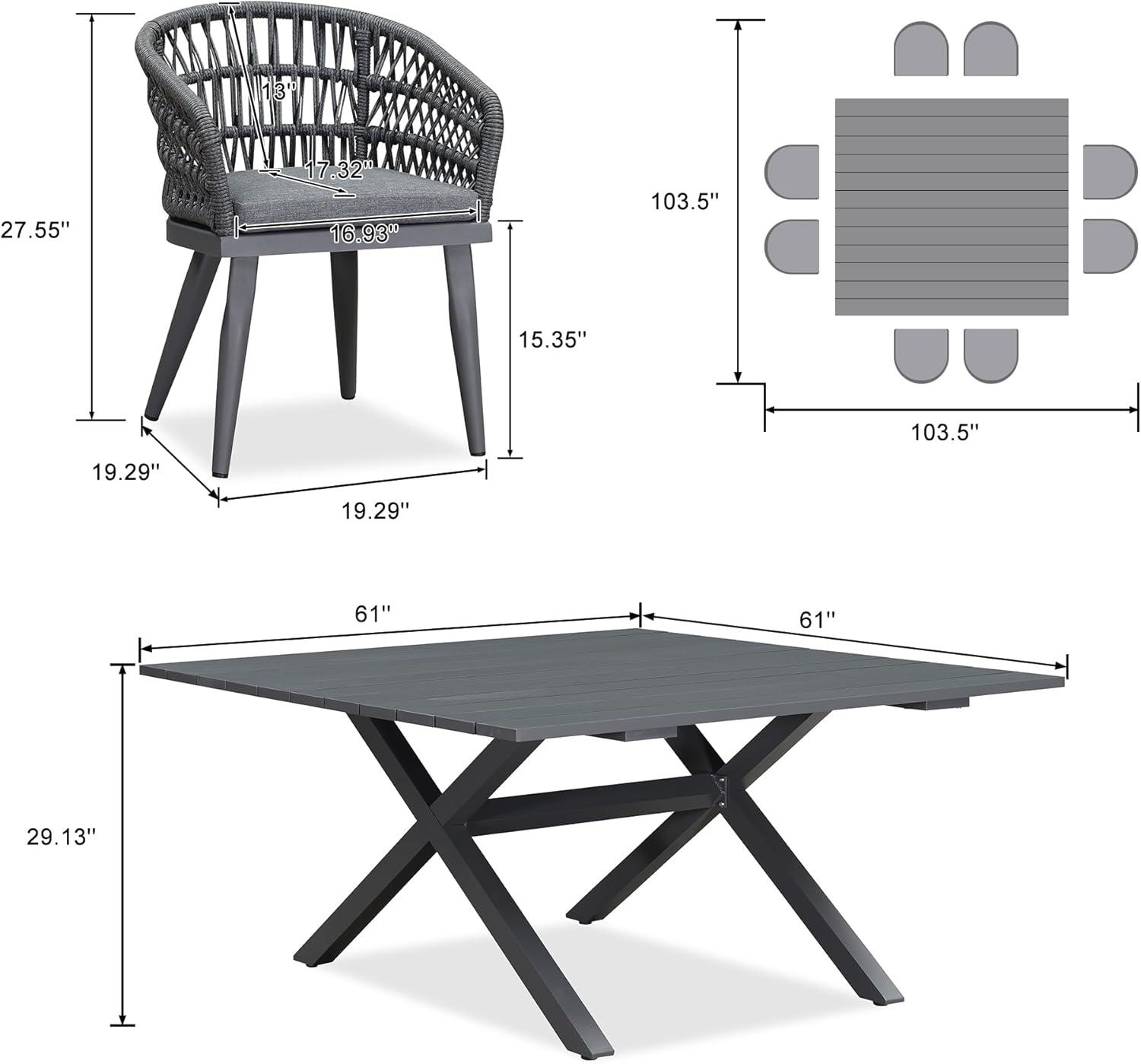 image:imagePURPLE LEAF 11 Pieces Outdoor Dining Set AllWeather PE Rattan Outdoor Patio Furniture Set with All Aluminum Frame Rectangular Table and Chairs Set for Lawn Garden Backyard Deck ChampagneGrey Round Backrest
