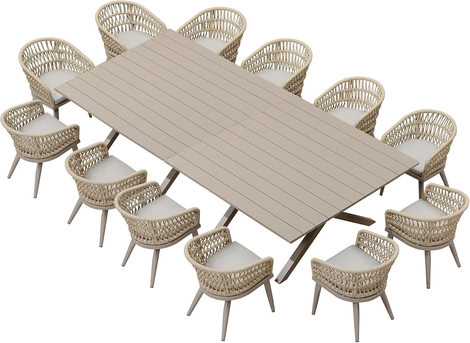 image:imagePURPLE LEAF 11 Pieces Outdoor Dining Set AllWeather PE Rattan Outdoor Patio Furniture Set with All Aluminum Frame Rectangular Table and Chairs Set for Lawn Garden Backyard Deck ChampagneChampagne Round Backrest
