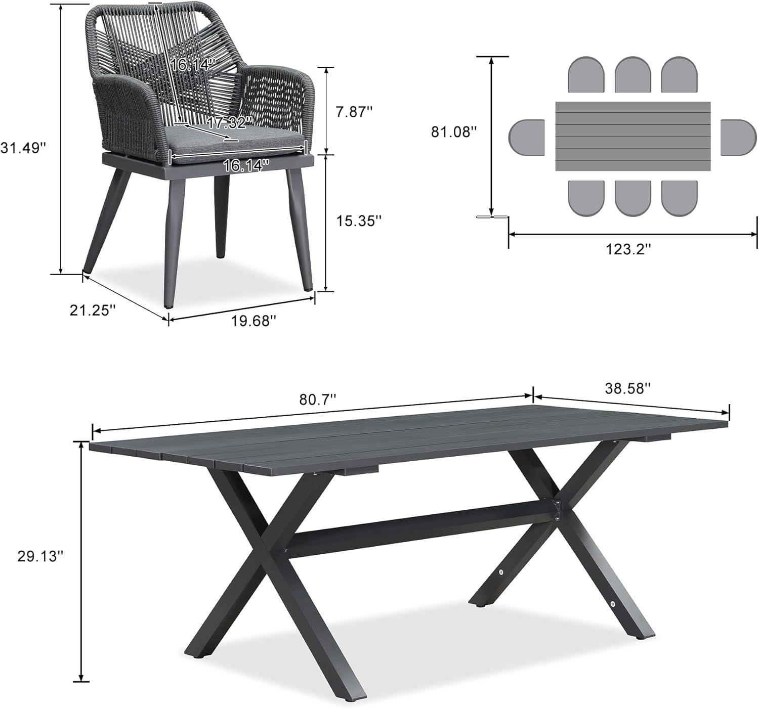 image:imagePURPLE LEAF 11 Pieces Outdoor Dining Set AllWeather PE Rattan Outdoor Patio Furniture Set with All Aluminum Frame Rectangular Table and Chairs Set for Lawn Garden Backyard Deck ChampagneGrey Square Backrest