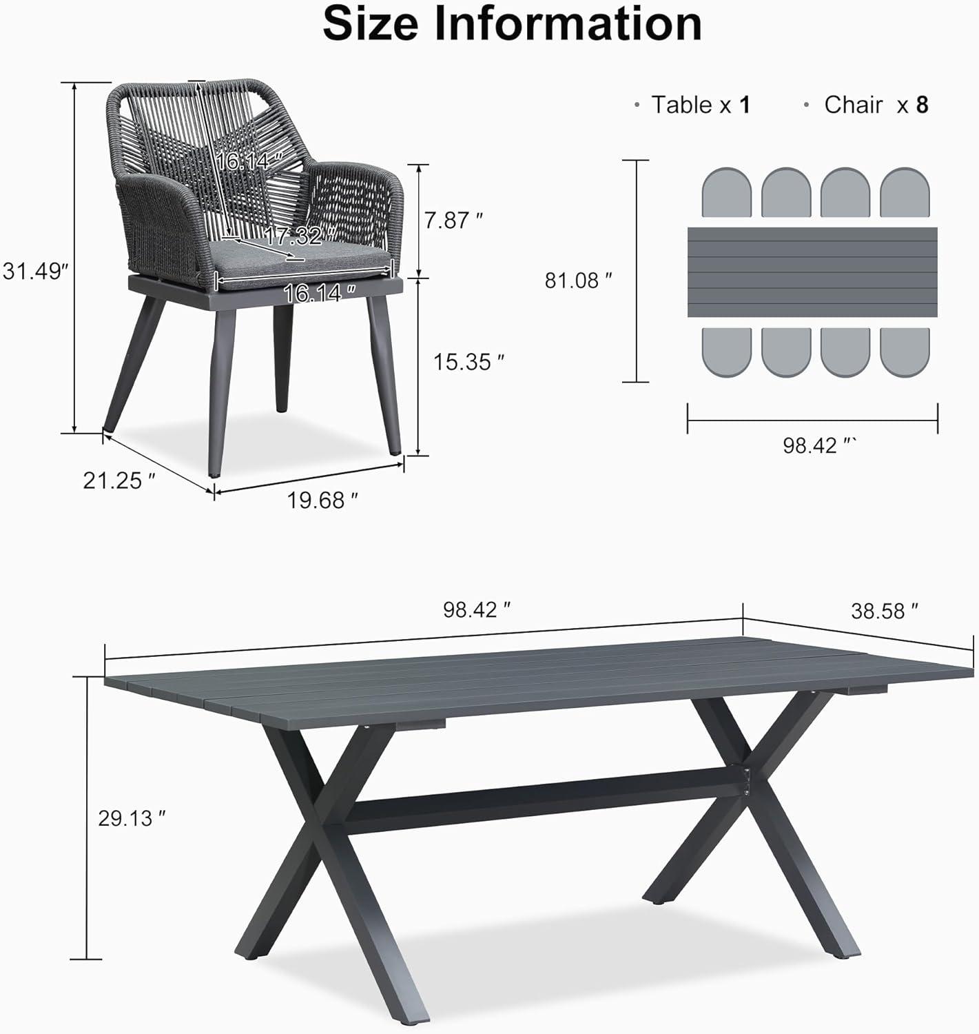 image:imagePURPLE LEAF 11 Pieces Outdoor Dining Set AllWeather PE Rattan Outdoor Patio Furniture Set with All Aluminum Frame Rectangular Table and Chairs Set for Lawn Garden Backyard Deck ChampagneGrey Square Backrest