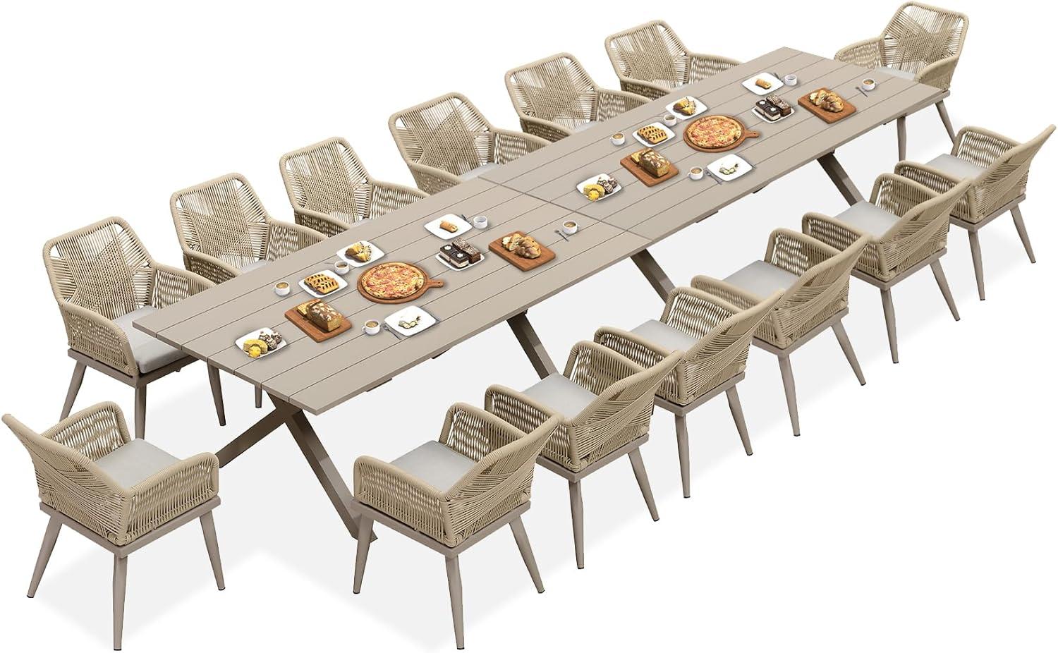 image:imagePURPLE LEAF 11 Pieces Outdoor Dining Set AllWeather PE Rattan Outdoor Patio Furniture Set with All Aluminum Frame Rectangular Table and Chairs Set for Lawn Garden Backyard Deck ChampagneChampagne Square Backrest