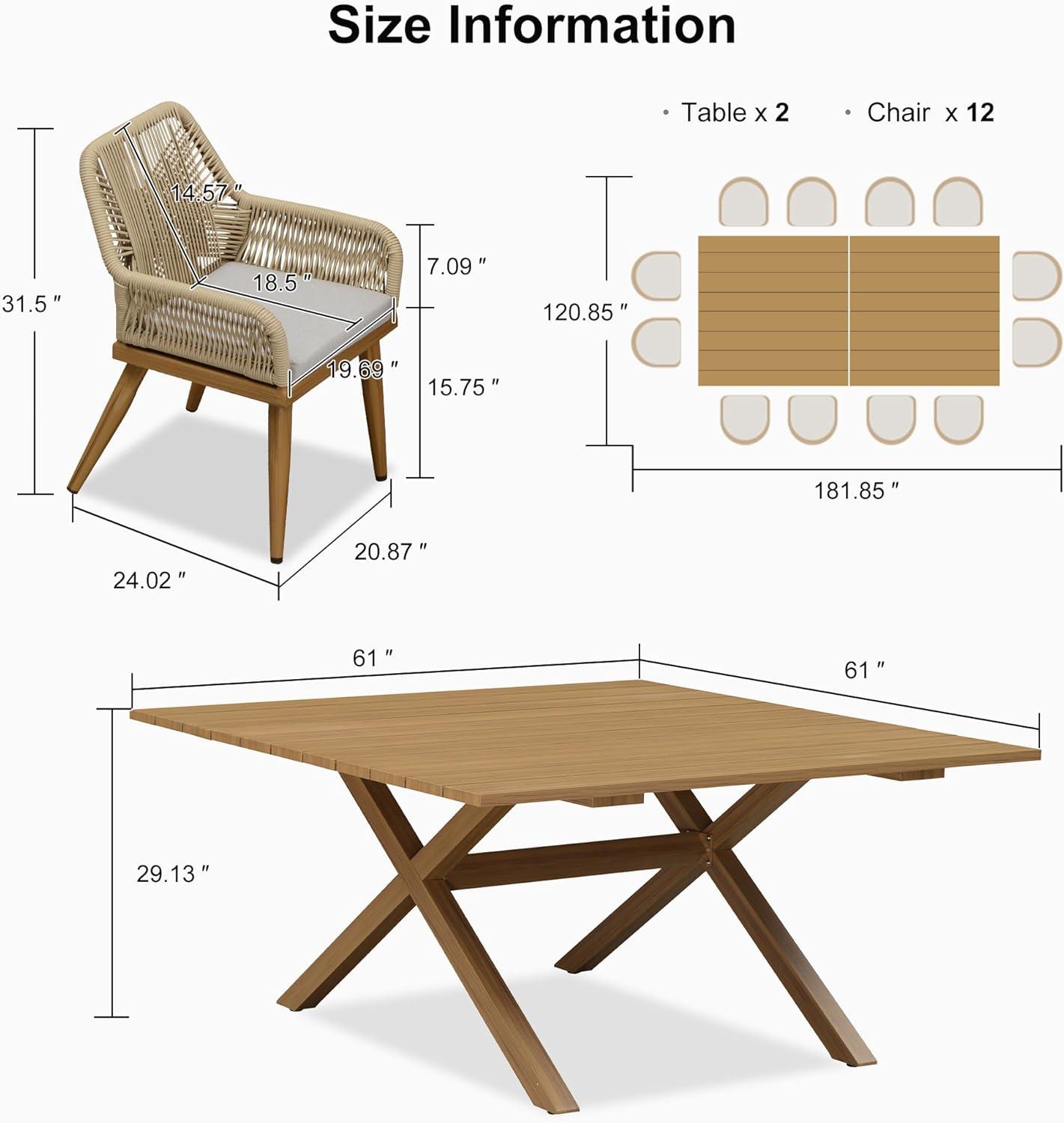 image:imagePURPLE LEAF 11 Pieces Outdoor Dining Set AllWeather PE Rattan Outdoor Patio Furniture Set with All Aluminum Frame Rectangular Table and Chairs Set for Lawn Garden Backyard Deck ChampagneTeak Square Backrest