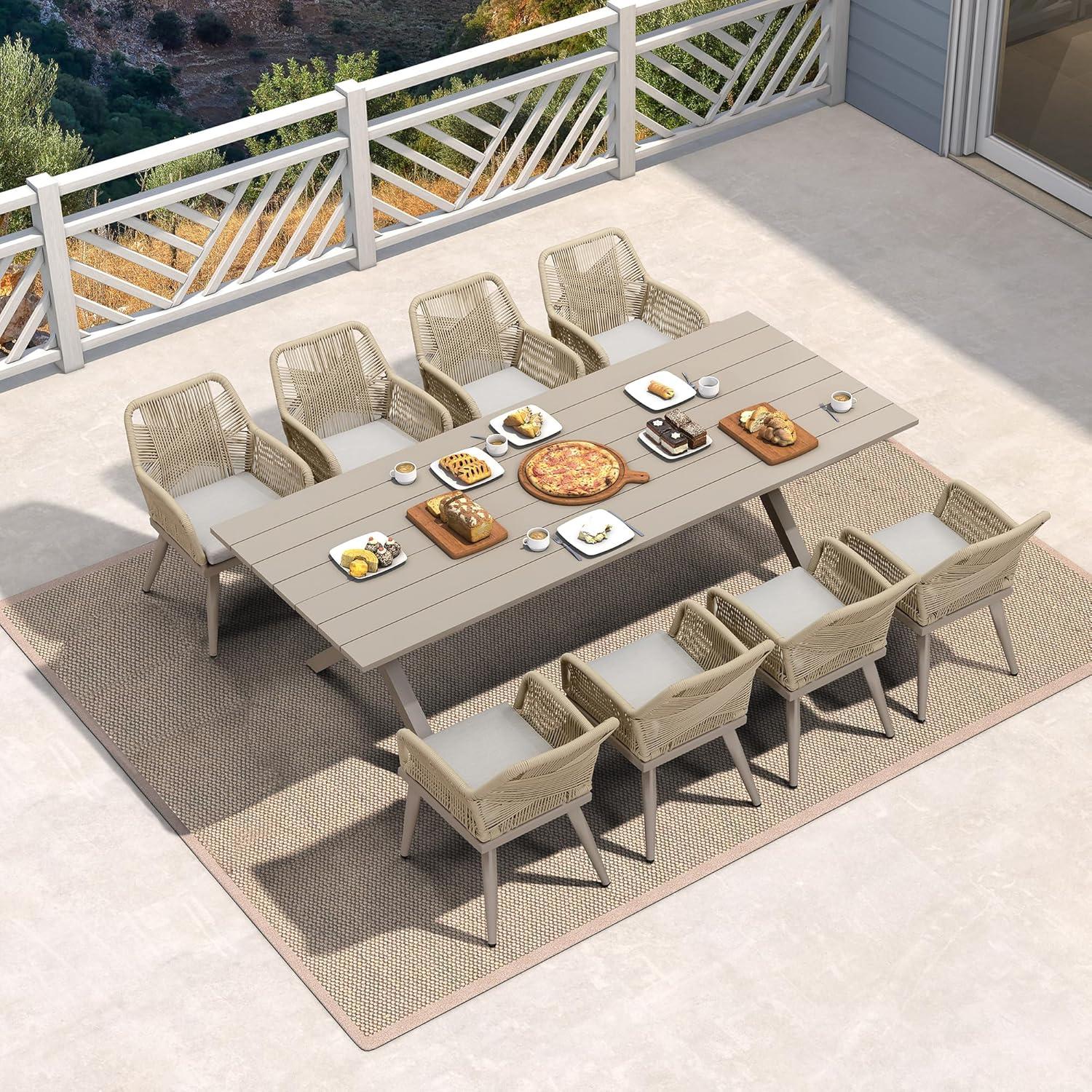 image:imagePURPLE LEAF 11 Pieces Outdoor Dining Set AllWeather PE Rattan Outdoor Patio Furniture Set with All Aluminum Frame Rectangular Table and Chairs Set for Lawn Garden Backyard Deck ChampagneChampagne Square Backrest