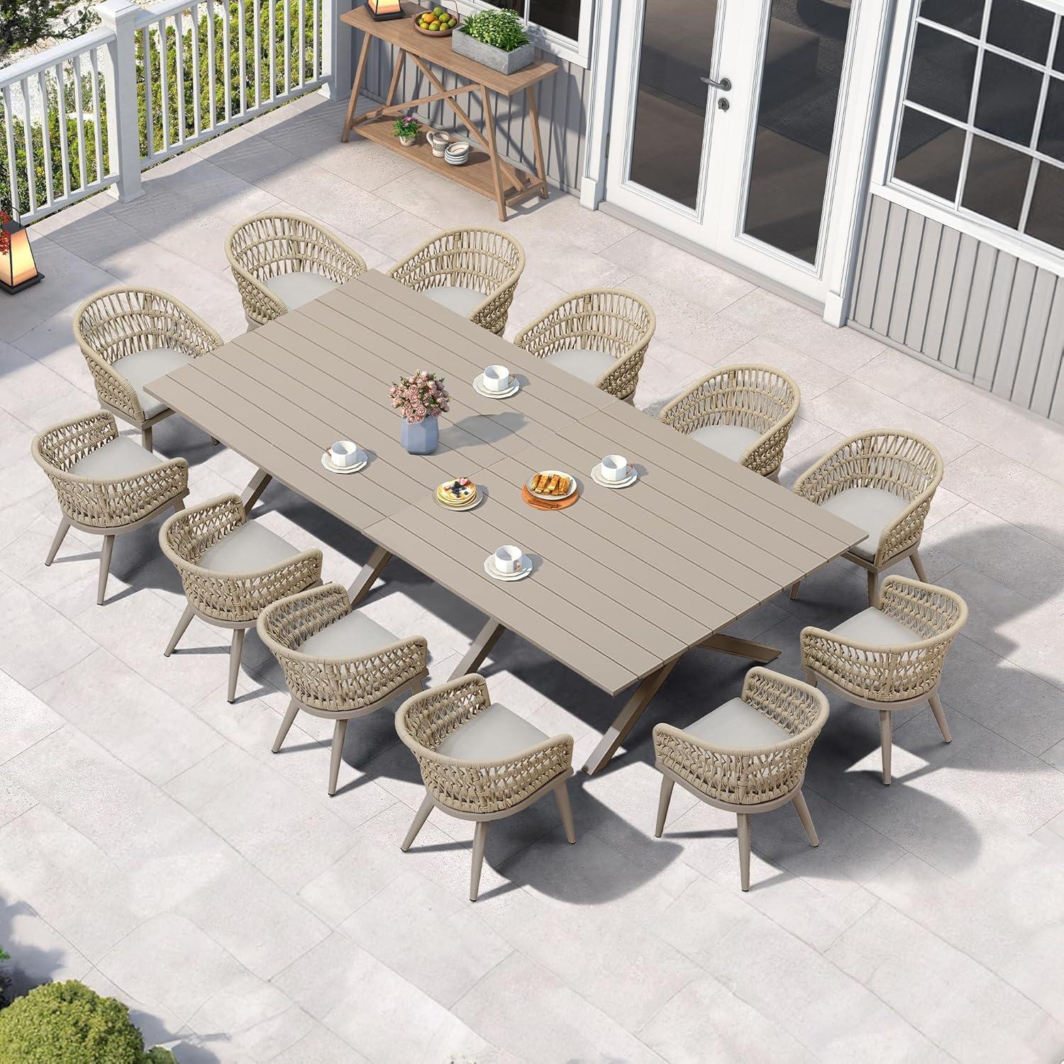 image:imagePURPLE LEAF 11 Pieces Outdoor Dining Set AllWeather PE Rattan Outdoor Patio Furniture Set with All Aluminum Frame Rectangular Table and Chairs Set for Lawn Garden Backyard Deck ChampagneChampagne Round Backrest