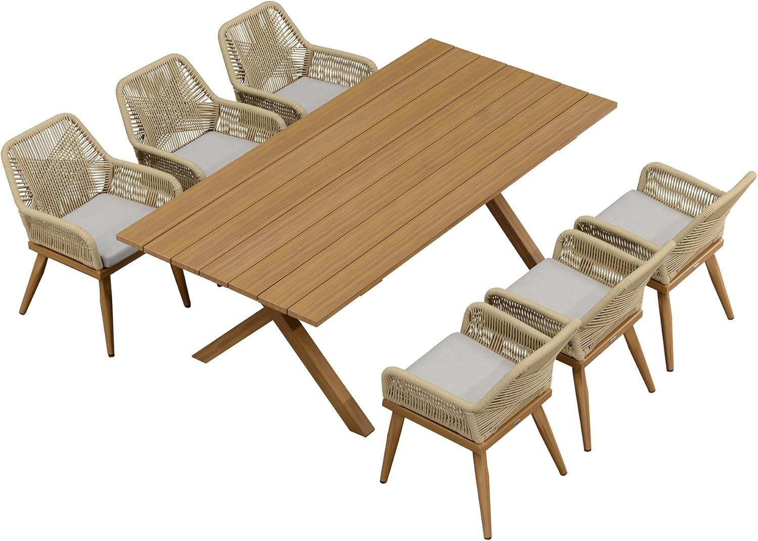 image:imagePURPLE LEAF 11 Pieces Outdoor Dining Set AllWeather PE Rattan Outdoor Patio Furniture Set with All Aluminum Frame Rectangular Table and Chairs Set for Lawn Garden Backyard Deck ChampagneTeak Square Backrest
