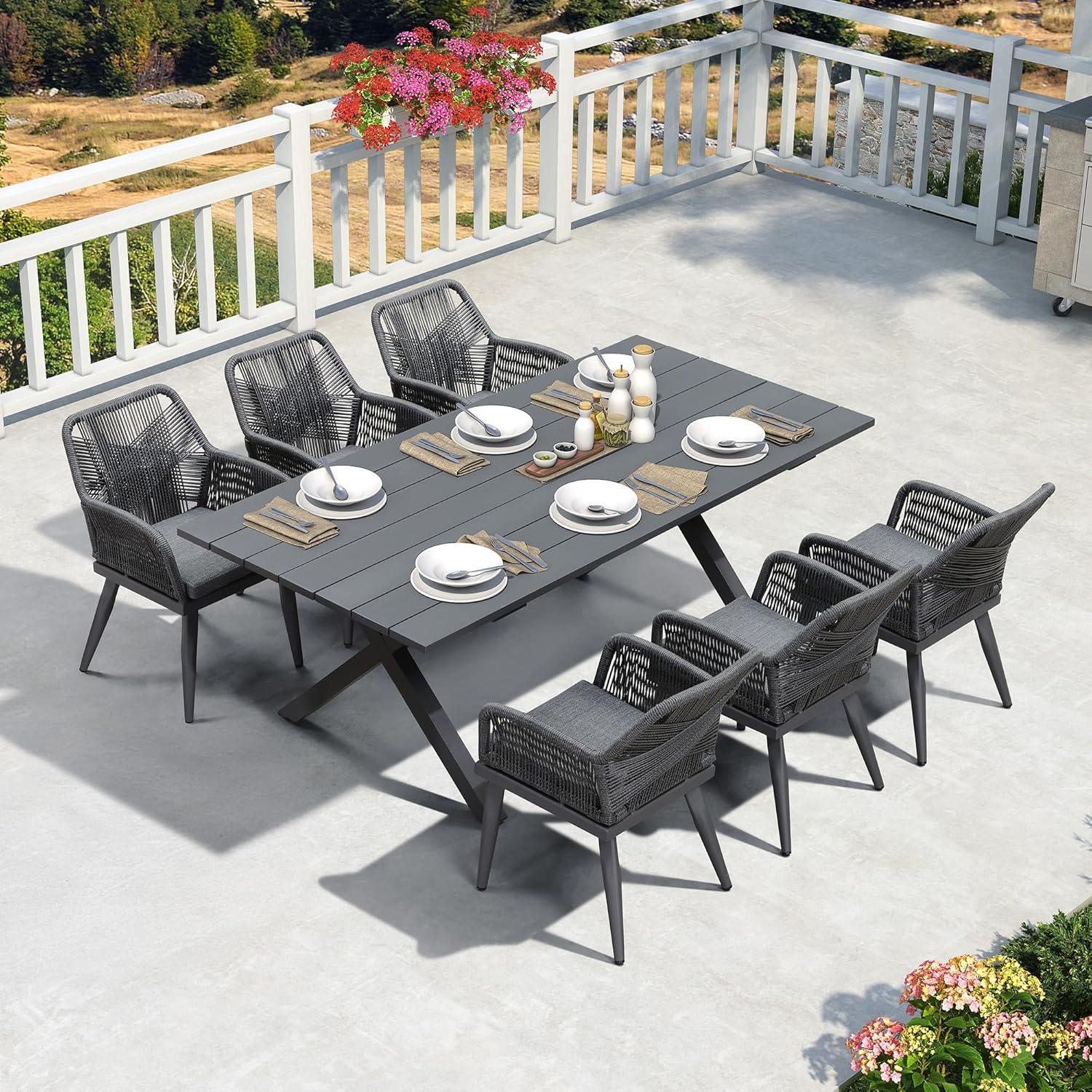 image:imagePURPLE LEAF 11 Pieces Outdoor Dining Set AllWeather PE Rattan Outdoor Patio Furniture Set with All Aluminum Frame Rectangular Table and Chairs Set for Lawn Garden Backyard Deck ChampagneGrey Square Backrest