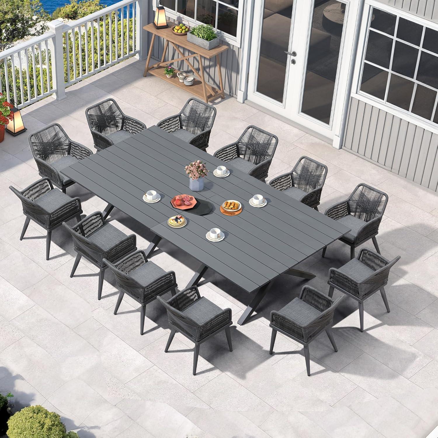 image:imagePURPLE LEAF 11 Pieces Outdoor Dining Set AllWeather PE Rattan Outdoor Patio Furniture Set with All Aluminum Frame Rectangular Table and Chairs Set for Lawn Garden Backyard Deck ChampagneGrey Square Backrest
