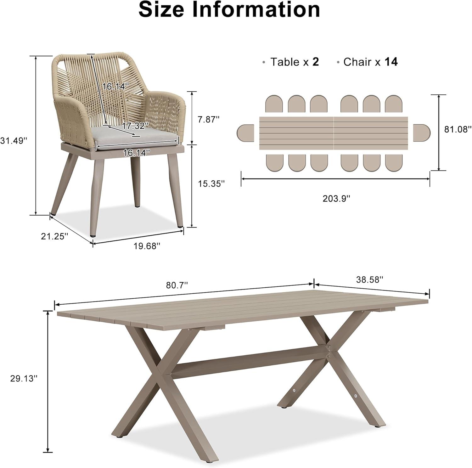 image:imagePURPLE LEAF 11 Pieces Outdoor Dining Set AllWeather PE Rattan Outdoor Patio Furniture Set with All Aluminum Frame Rectangular Table and Chairs Set for Lawn Garden Backyard Deck ChampagneChampagne Square Backrest