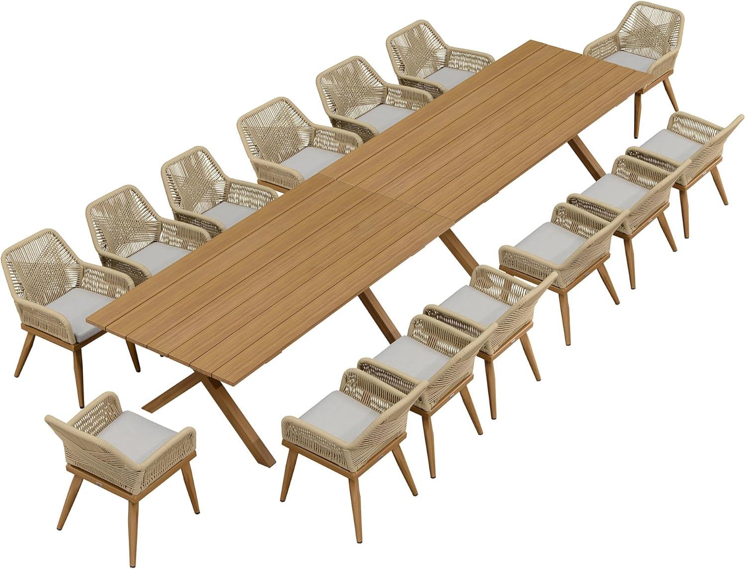 image:imagePURPLE LEAF 11 Pieces Outdoor Dining Set AllWeather PE Rattan Outdoor Patio Furniture Set with All Aluminum Frame Rectangular Table and Chairs Set for Lawn Garden Backyard Deck ChampagneTeak Square Backrest