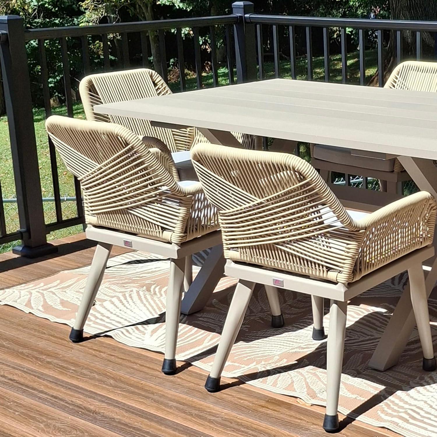 image:imagePURPLE LEAF 11 Pieces Outdoor Dining Set AllWeather PE Rattan Outdoor Patio Furniture Set with All Aluminum Frame Rectangular Table and Chairs Set for Lawn Garden Backyard Deck ChampagneChampagne Square Backrest
