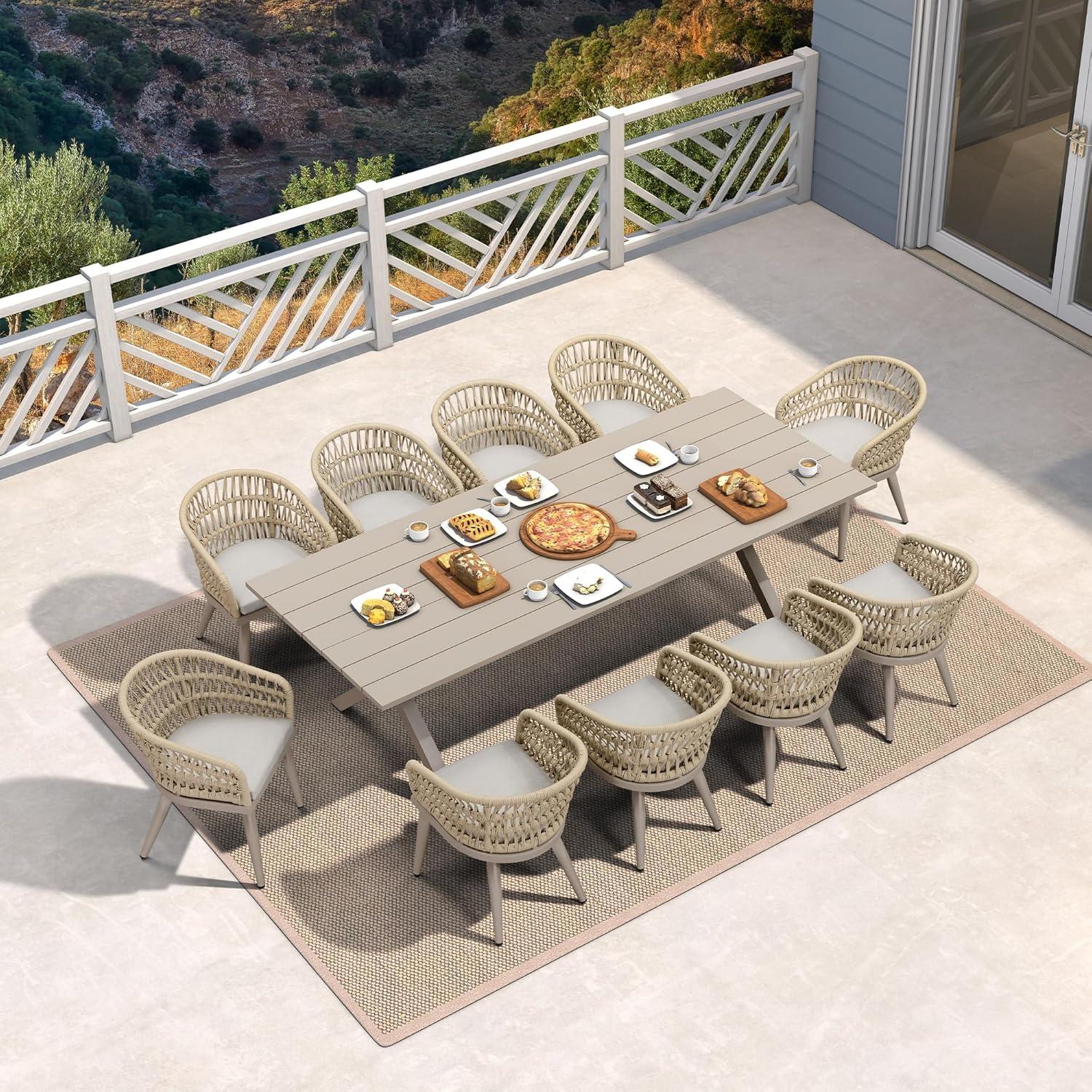 image:imagePURPLE LEAF 11 Pieces Outdoor Dining Set AllWeather PE Rattan Outdoor Patio Furniture Set with All Aluminum Frame Rectangular Table and Chairs Set for Lawn Garden Backyard Deck ChampagneChampagne Round Backrest