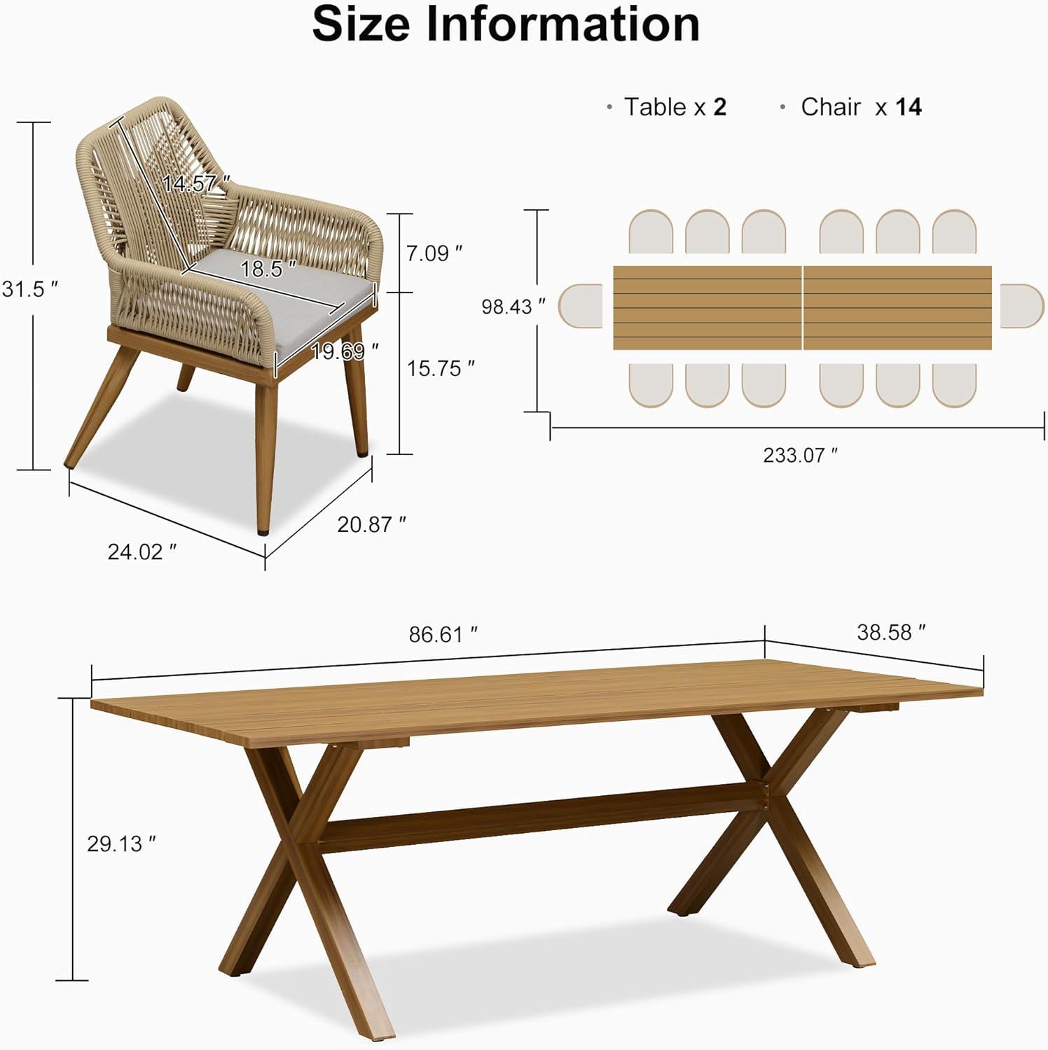 image:imagePURPLE LEAF 11 Pieces Outdoor Dining Set AllWeather PE Rattan Outdoor Patio Furniture Set with All Aluminum Frame Rectangular Table and Chairs Set for Lawn Garden Backyard Deck ChampagneTeak Square Backrest