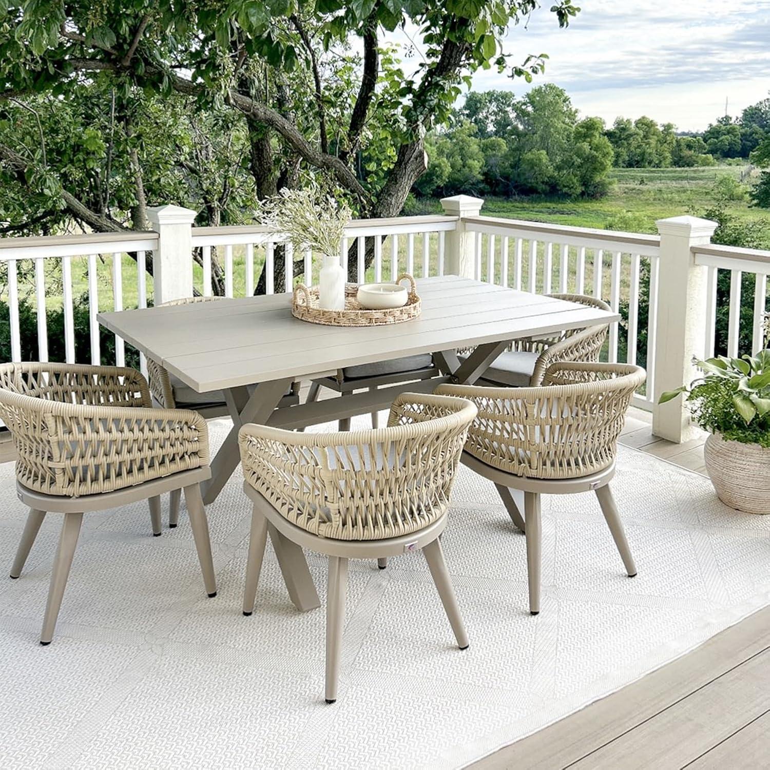 image:imagePURPLE LEAF 11 Pieces Outdoor Dining Set AllWeather PE Rattan Outdoor Patio Furniture Set with All Aluminum Frame Rectangular Table and Chairs Set for Lawn Garden Backyard Deck ChampagneChampagne Round Backrest