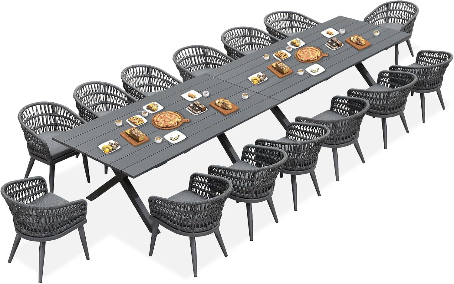 image:imagePURPLE LEAF 11 Pieces Outdoor Dining Set AllWeather PE Rattan Outdoor Patio Furniture Set with All Aluminum Frame Rectangular Table and Chairs Set for Lawn Garden Backyard Deck ChampagneGrey Round Backrest