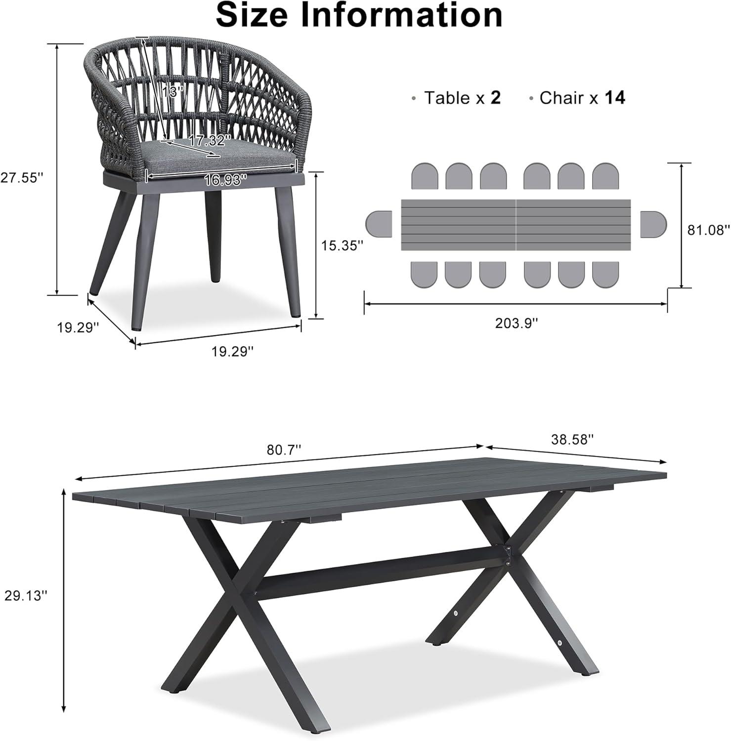 image:imagePURPLE LEAF 11 Pieces Outdoor Dining Set AllWeather PE Rattan Outdoor Patio Furniture Set with All Aluminum Frame Rectangular Table and Chairs Set for Lawn Garden Backyard Deck ChampagneGrey Round Backrest