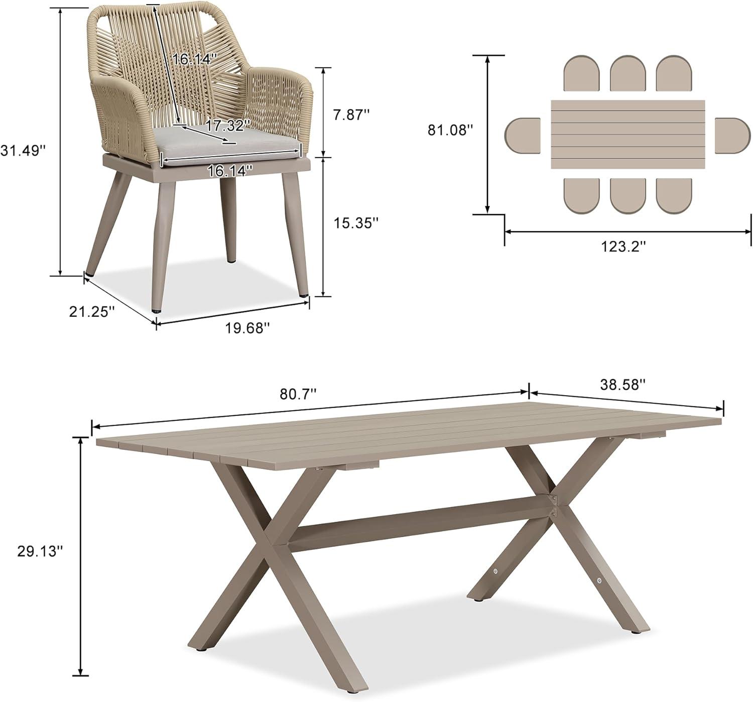 image:imagePURPLE LEAF 11 Pieces Outdoor Dining Set AllWeather PE Rattan Outdoor Patio Furniture Set with All Aluminum Frame Rectangular Table and Chairs Set for Lawn Garden Backyard Deck ChampagneChampagne Square Backrest
