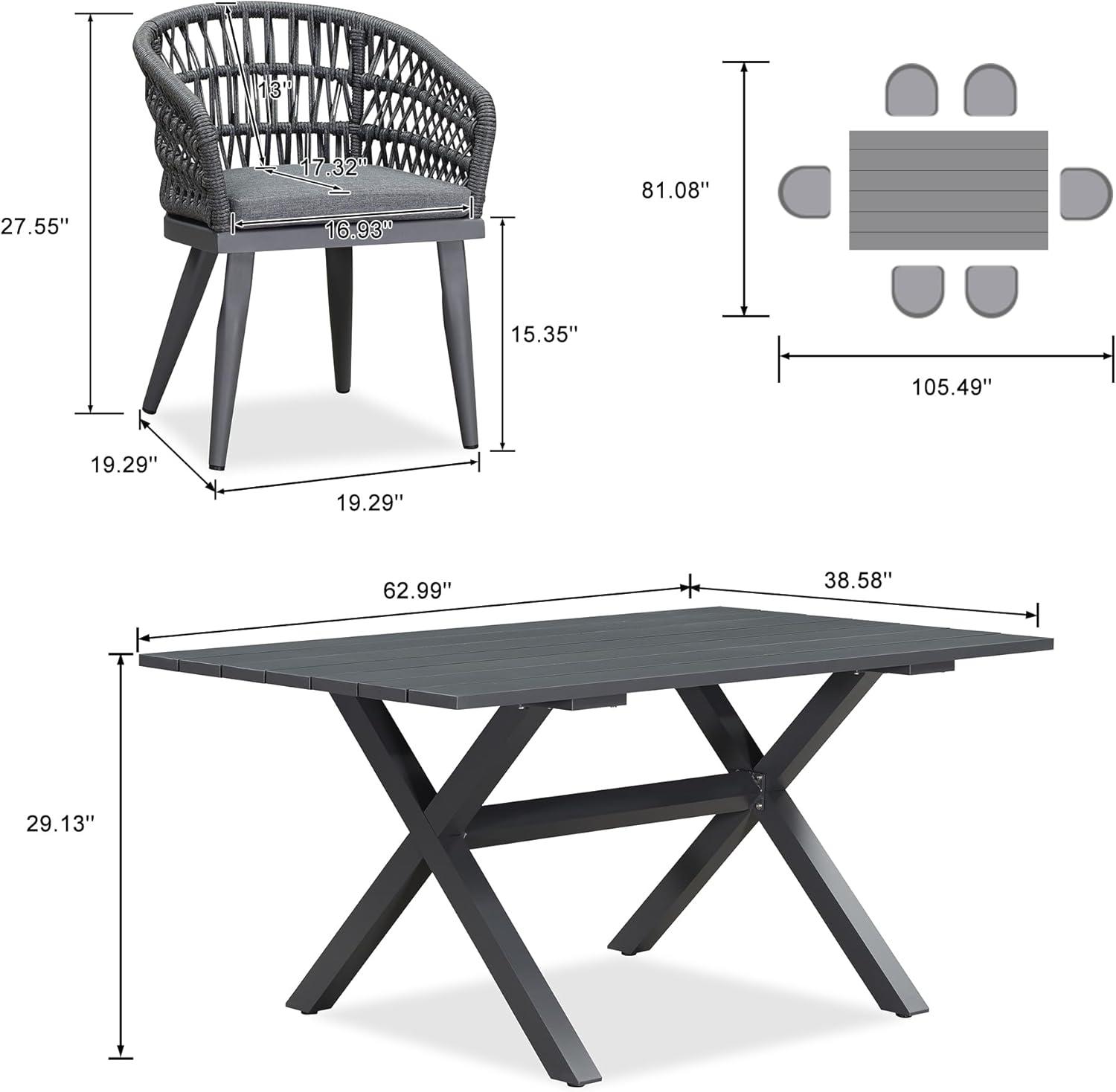 image:imagePURPLE LEAF 11 Pieces Outdoor Dining Set AllWeather PE Rattan Outdoor Patio Furniture Set with All Aluminum Frame Rectangular Table and Chairs Set for Lawn Garden Backyard Deck ChampagneGrey Round Backrest