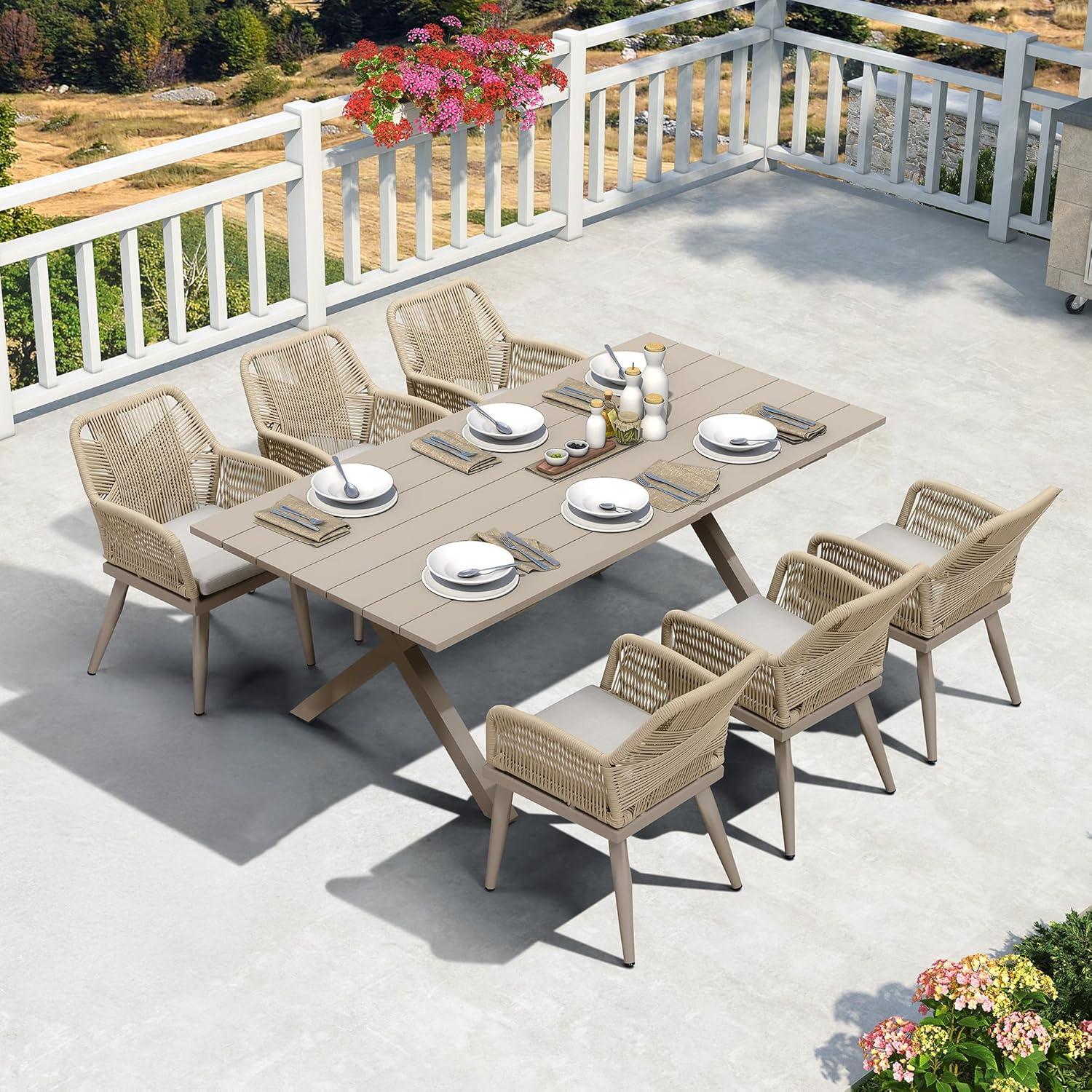 image:imagePURPLE LEAF 11 Pieces Outdoor Dining Set AllWeather PE Rattan Outdoor Patio Furniture Set with All Aluminum Frame Rectangular Table and Chairs Set for Lawn Garden Backyard Deck ChampagneChampagne Square Backrest
