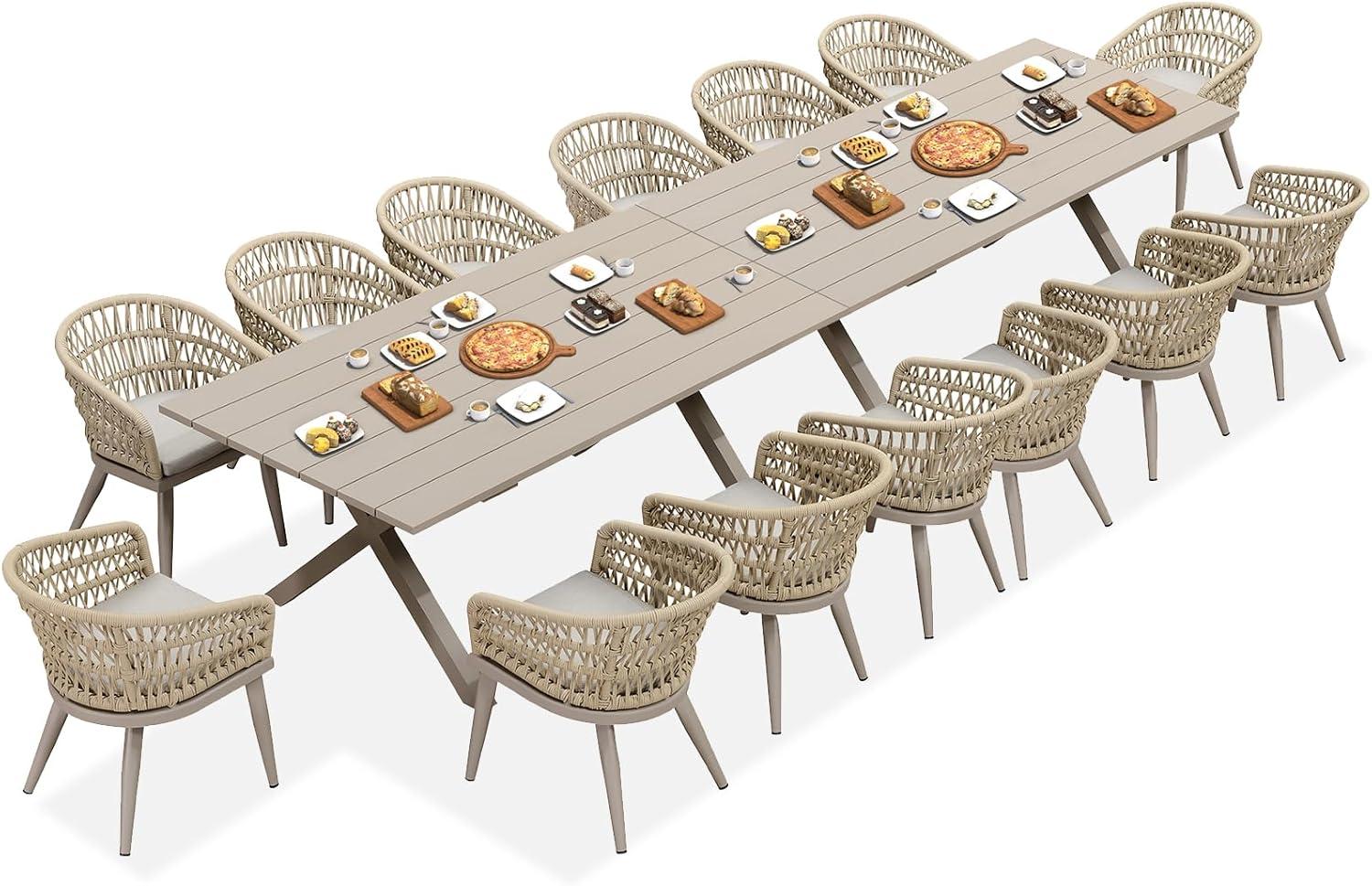 image:imagePURPLE LEAF 11 Pieces Outdoor Dining Set AllWeather PE Rattan Outdoor Patio Furniture Set with All Aluminum Frame Rectangular Table and Chairs Set for Lawn Garden Backyard Deck ChampagneChampagne Round Backrest