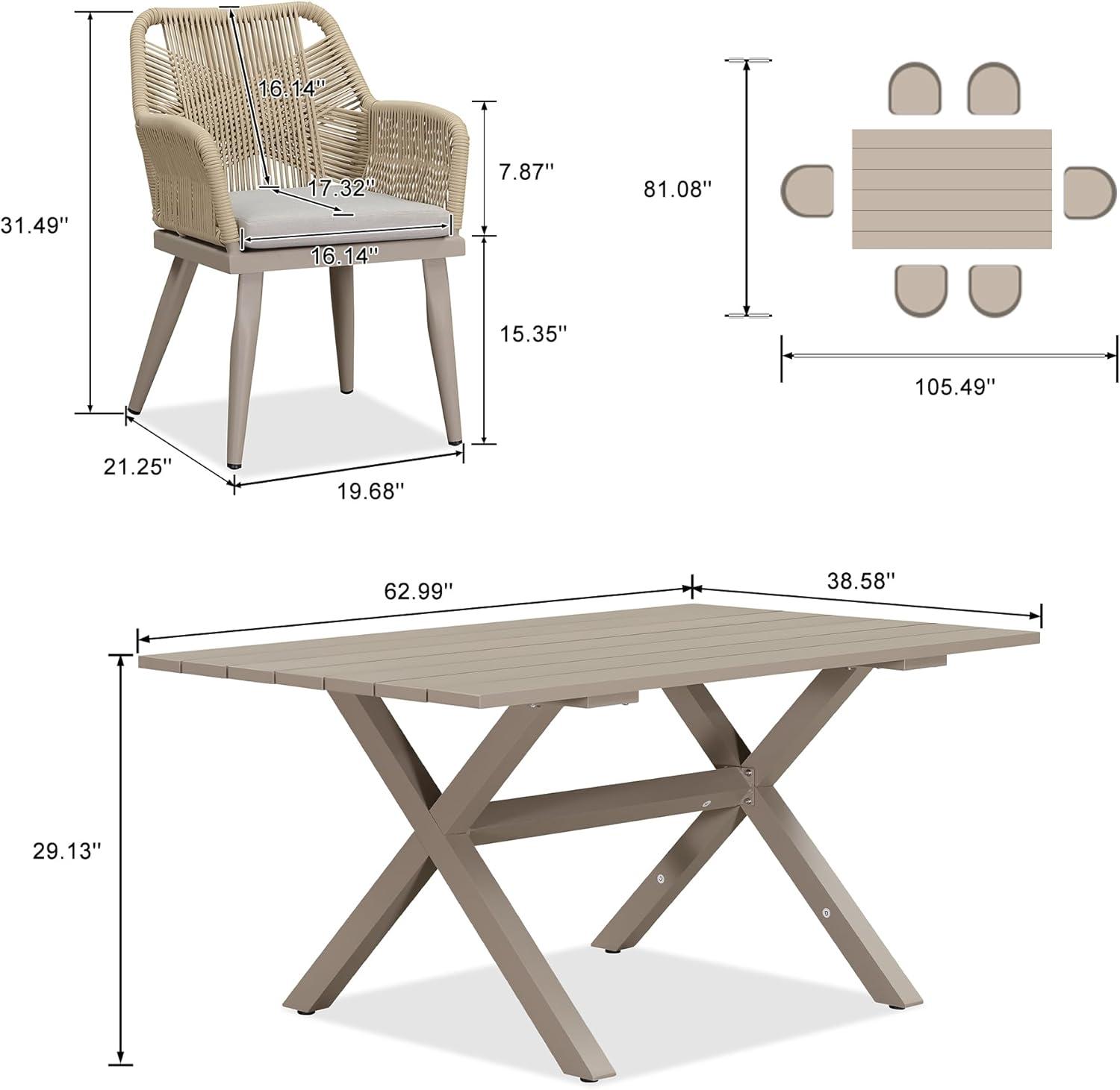 image:imagePURPLE LEAF 11 Pieces Outdoor Dining Set AllWeather PE Rattan Outdoor Patio Furniture Set with All Aluminum Frame Rectangular Table and Chairs Set for Lawn Garden Backyard Deck ChampagneChampagne Square Backrest