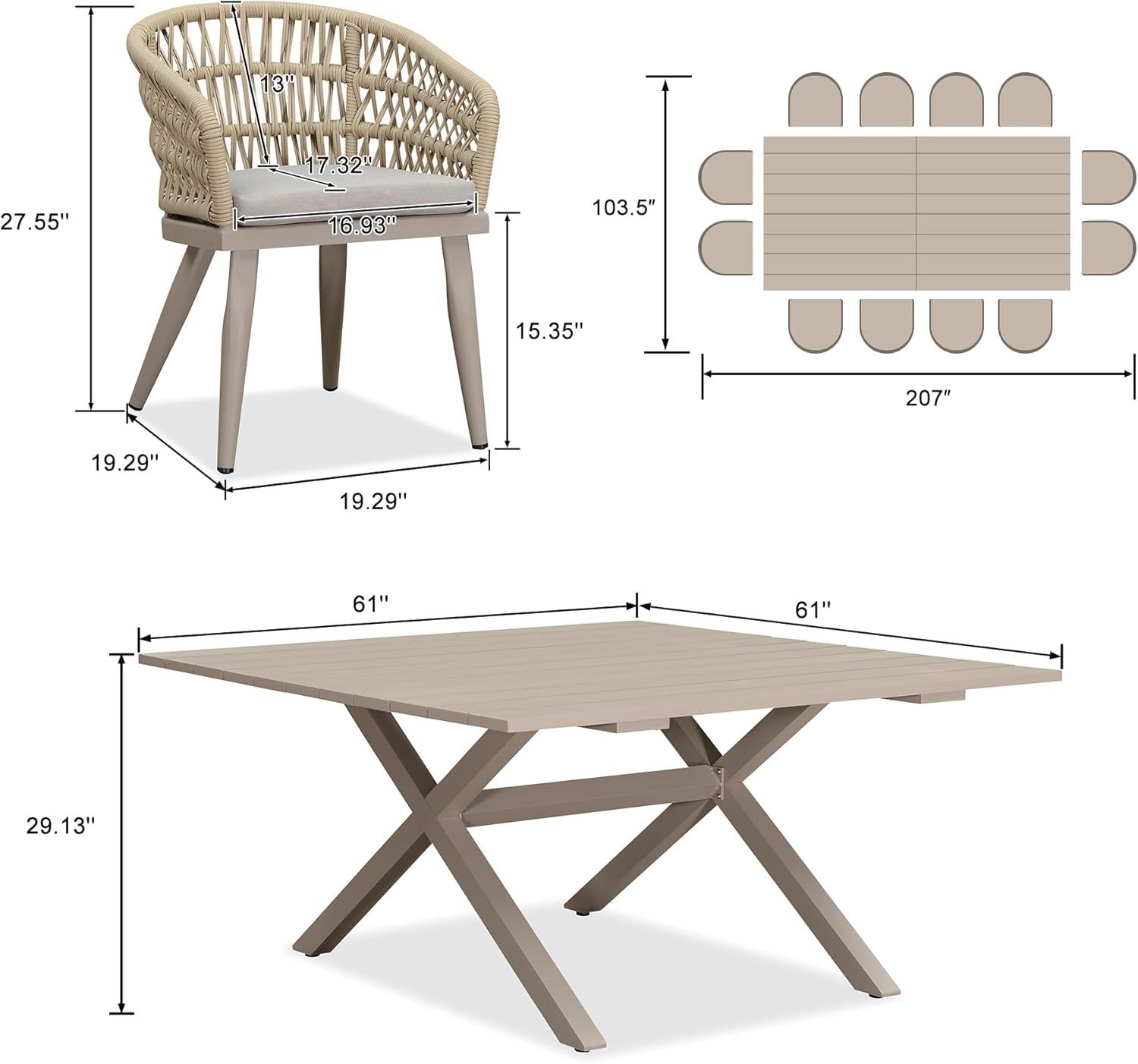 image:imagePURPLE LEAF 11 Pieces Outdoor Dining Set AllWeather PE Rattan Outdoor Patio Furniture Set with All Aluminum Frame Rectangular Table and Chairs Set for Lawn Garden Backyard Deck ChampagneChampagne Round Backrest