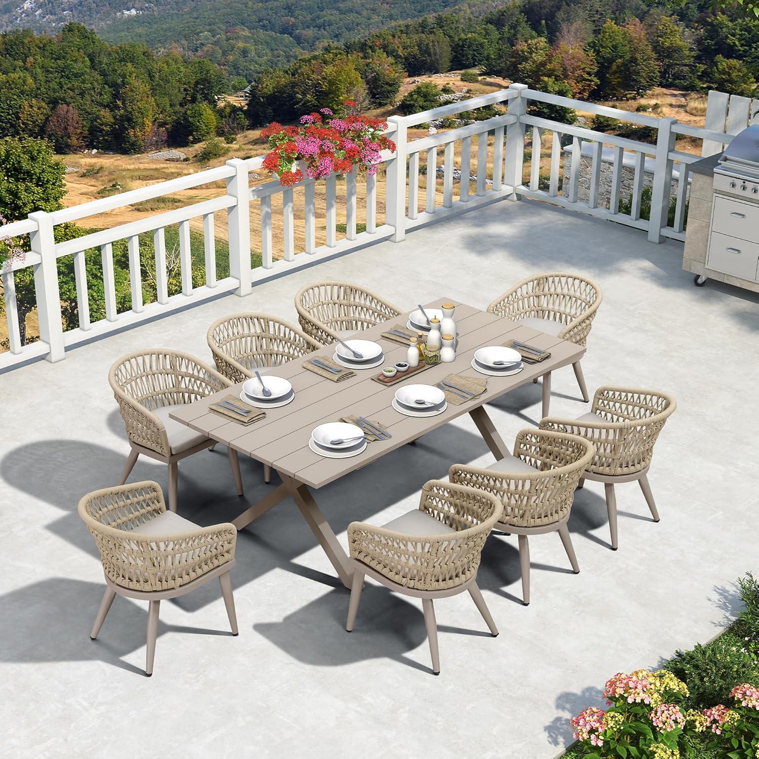 image:imagePURPLE LEAF 11 Pieces Outdoor Dining Set AllWeather PE Rattan Outdoor Patio Furniture Set with All Aluminum Frame Rectangular Table and Chairs Set for Lawn Garden Backyard Deck ChampagneChampagne Round Backrest