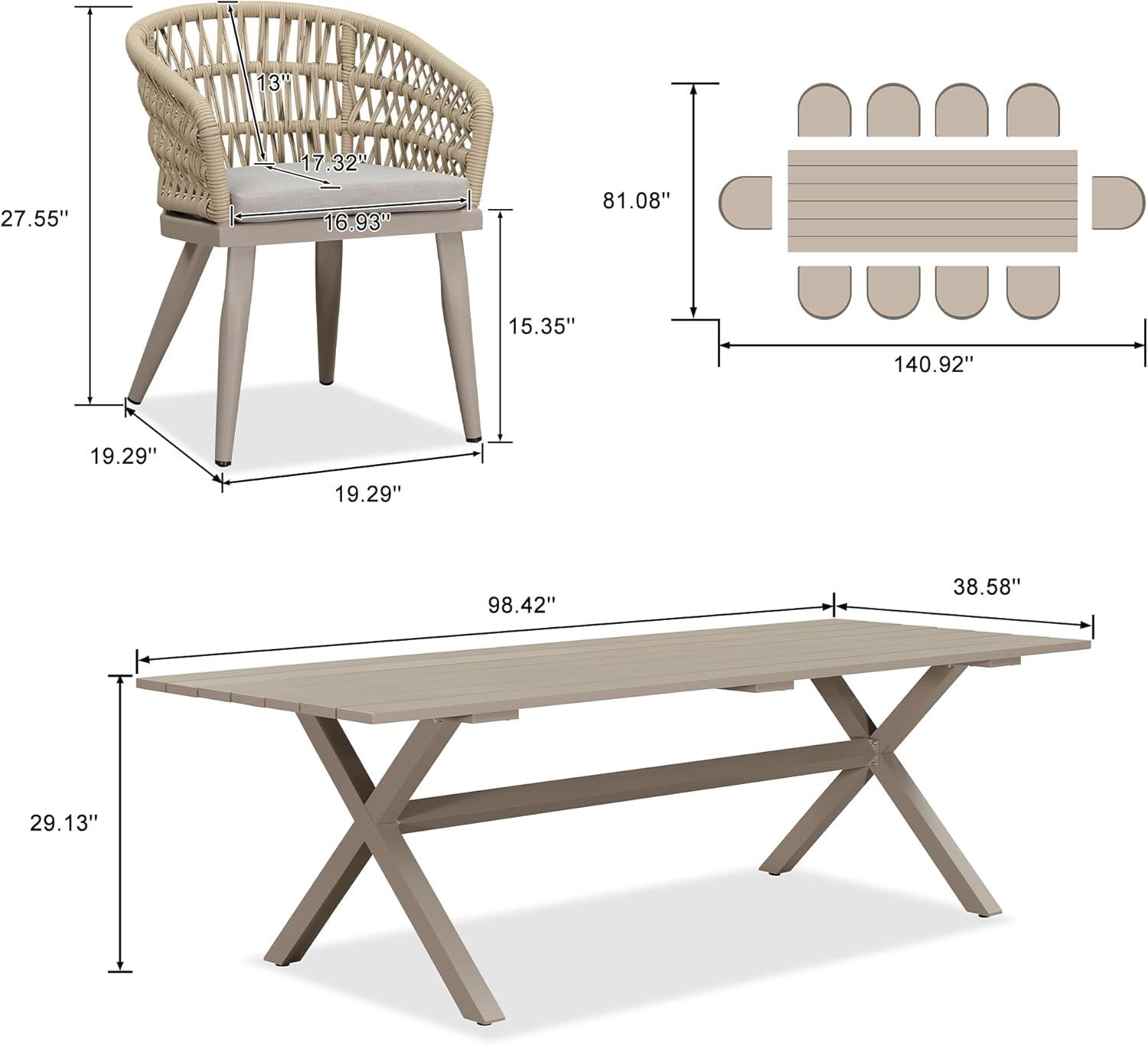 image:imagePURPLE LEAF 11 Pieces Outdoor Dining Set AllWeather PE Rattan Outdoor Patio Furniture Set with All Aluminum Frame Rectangular Table and Chairs Set for Lawn Garden Backyard Deck ChampagneChampagne Round Backrest