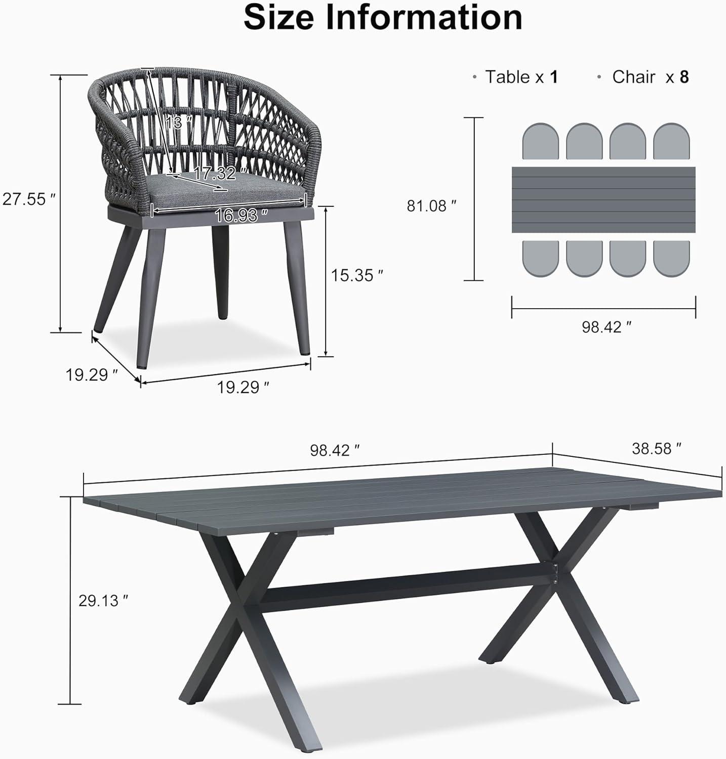image:imagePURPLE LEAF 11 Pieces Outdoor Dining Set AllWeather PE Rattan Outdoor Patio Furniture Set with All Aluminum Frame Rectangular Table and Chairs Set for Lawn Garden Backyard Deck ChampagneGrey Round Backrest