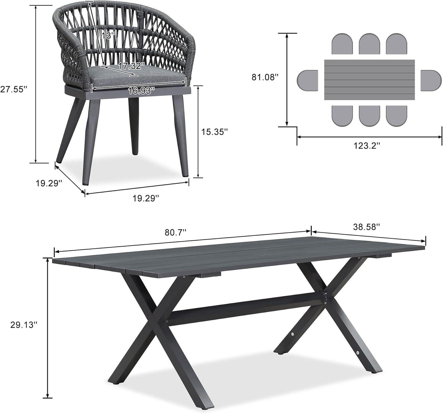 image:imagePURPLE LEAF 11 Pieces Outdoor Dining Set AllWeather PE Rattan Outdoor Patio Furniture Set with All Aluminum Frame Rectangular Table and Chairs Set for Lawn Garden Backyard Deck ChampagneGrey Round Backrest