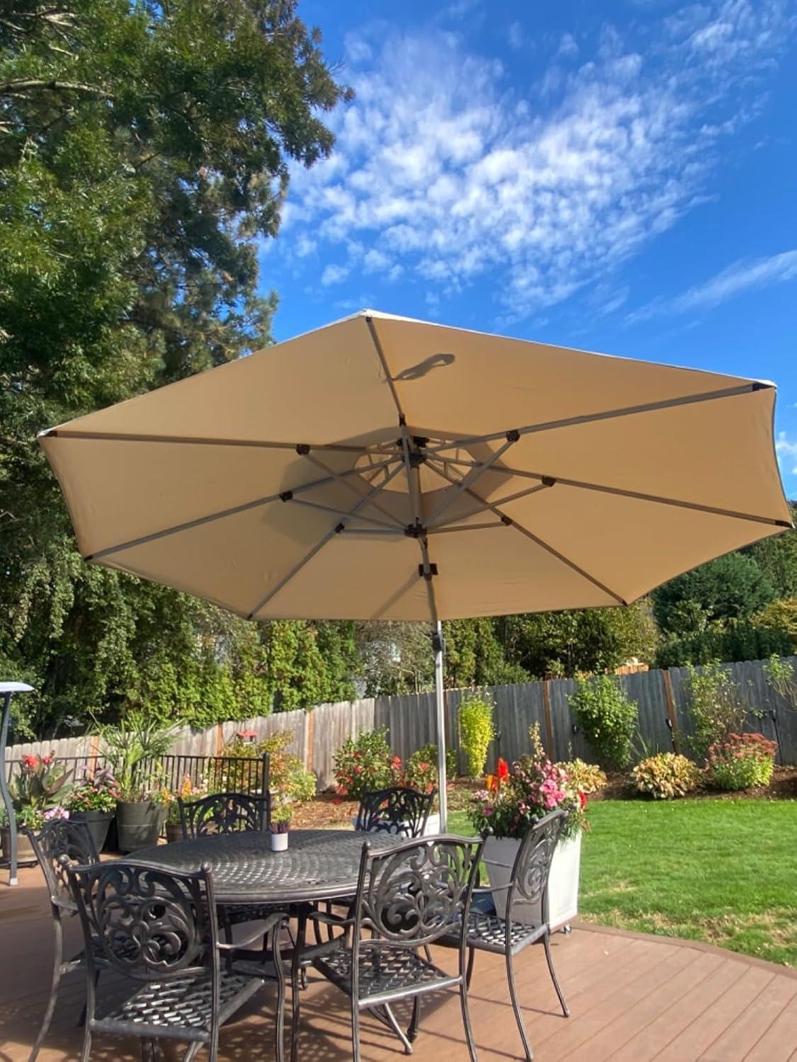 image:imagePURPLE LEAF 13 Feet Double Top Round Deluxe Patio Umbrella Offset Hanging Umbrella Outdoor Market Umbrella Garden Umbrella Turquoise BlueBeige