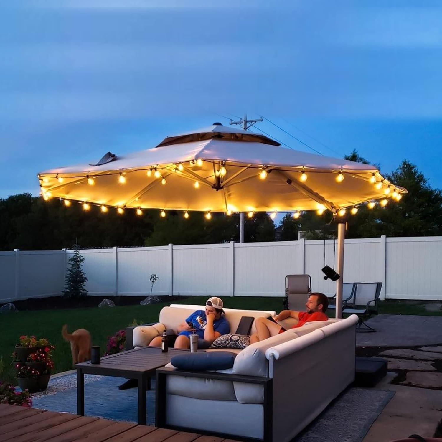 image:imagePURPLE LEAF 13 Feet Double Top Round Deluxe Patio Umbrella Offset Hanging Umbrella Outdoor Market Umbrella Garden Umbrella Turquoise BlueBeige