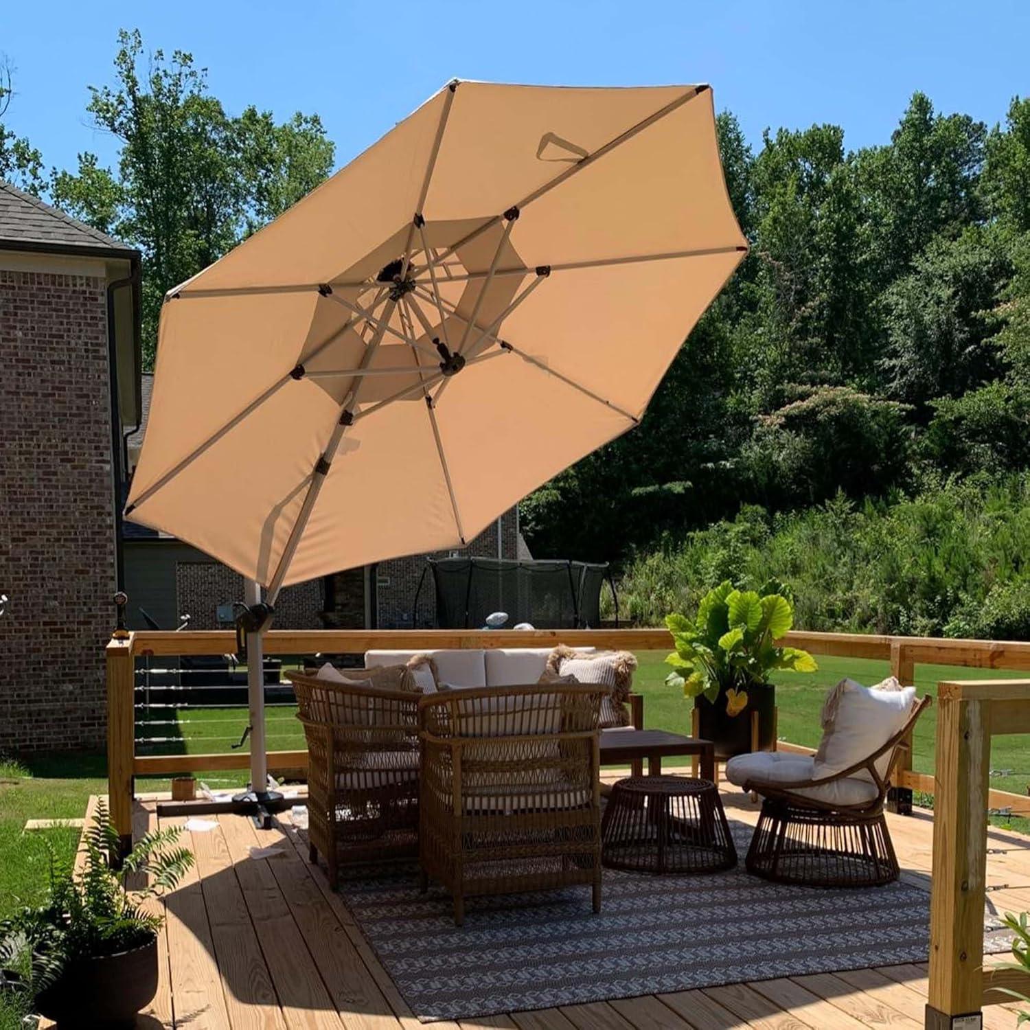 image:imagePURPLE LEAF 13 Feet Double Top Round Deluxe Patio Umbrella Offset Hanging Umbrella Outdoor Market Umbrella Garden Umbrella Turquoise BlueBeige