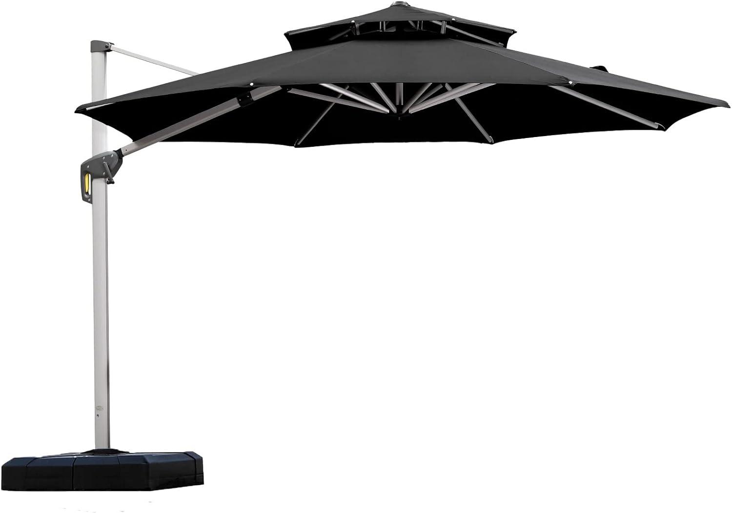 image:imagePURPLE LEAF 13 Feet Double Top Round Deluxe Patio Umbrella Offset Hanging Umbrella Outdoor Market Umbrella Garden Umbrella Turquoise BlueBlack