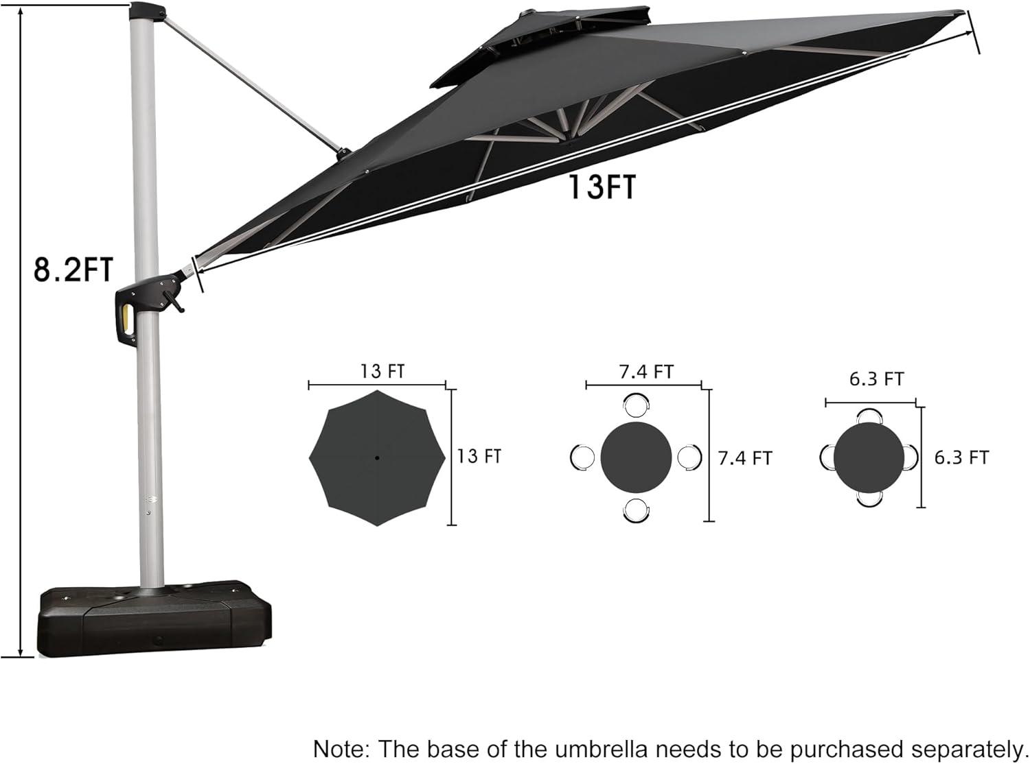 image:imagePURPLE LEAF 13 Feet Double Top Round Deluxe Patio Umbrella Offset Hanging Umbrella Outdoor Market Umbrella Garden Umbrella Turquoise BlueBlack