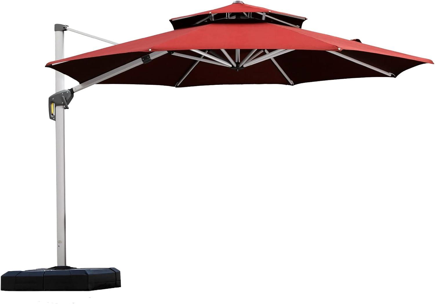 image:imagePURPLE LEAF 13 Feet Double Top Round Deluxe Patio Umbrella Offset Hanging Umbrella Outdoor Market Umbrella Garden Umbrella Turquoise BlueBrick Red