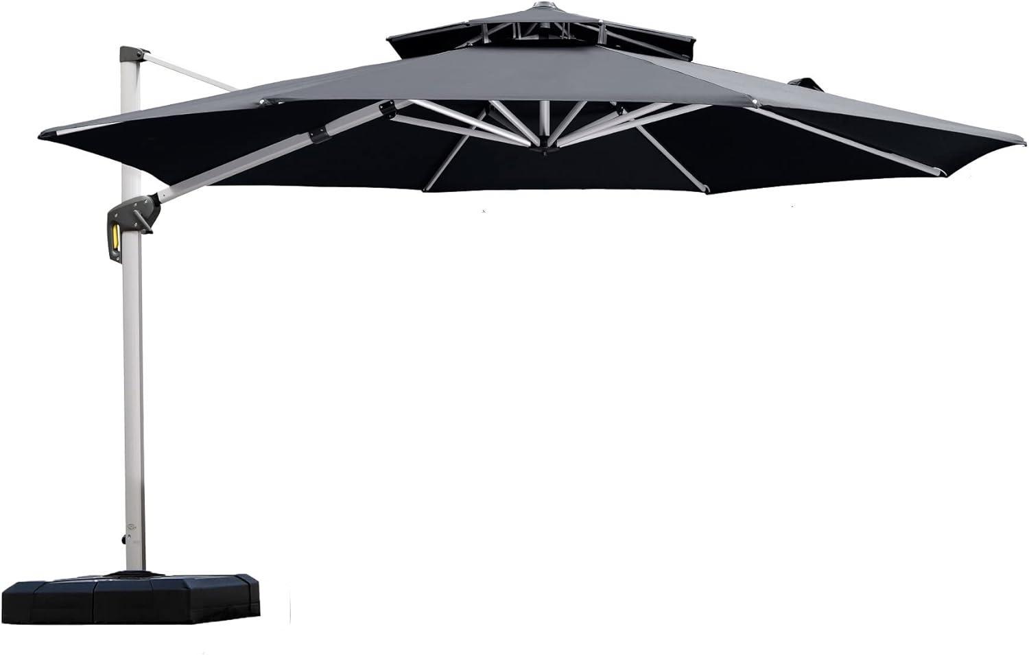 image:imagePURPLE LEAF 13 Feet Double Top Round Deluxe Patio Umbrella Offset Hanging Umbrella Outdoor Market Umbrella Garden Umbrella Turquoise BlueGrey